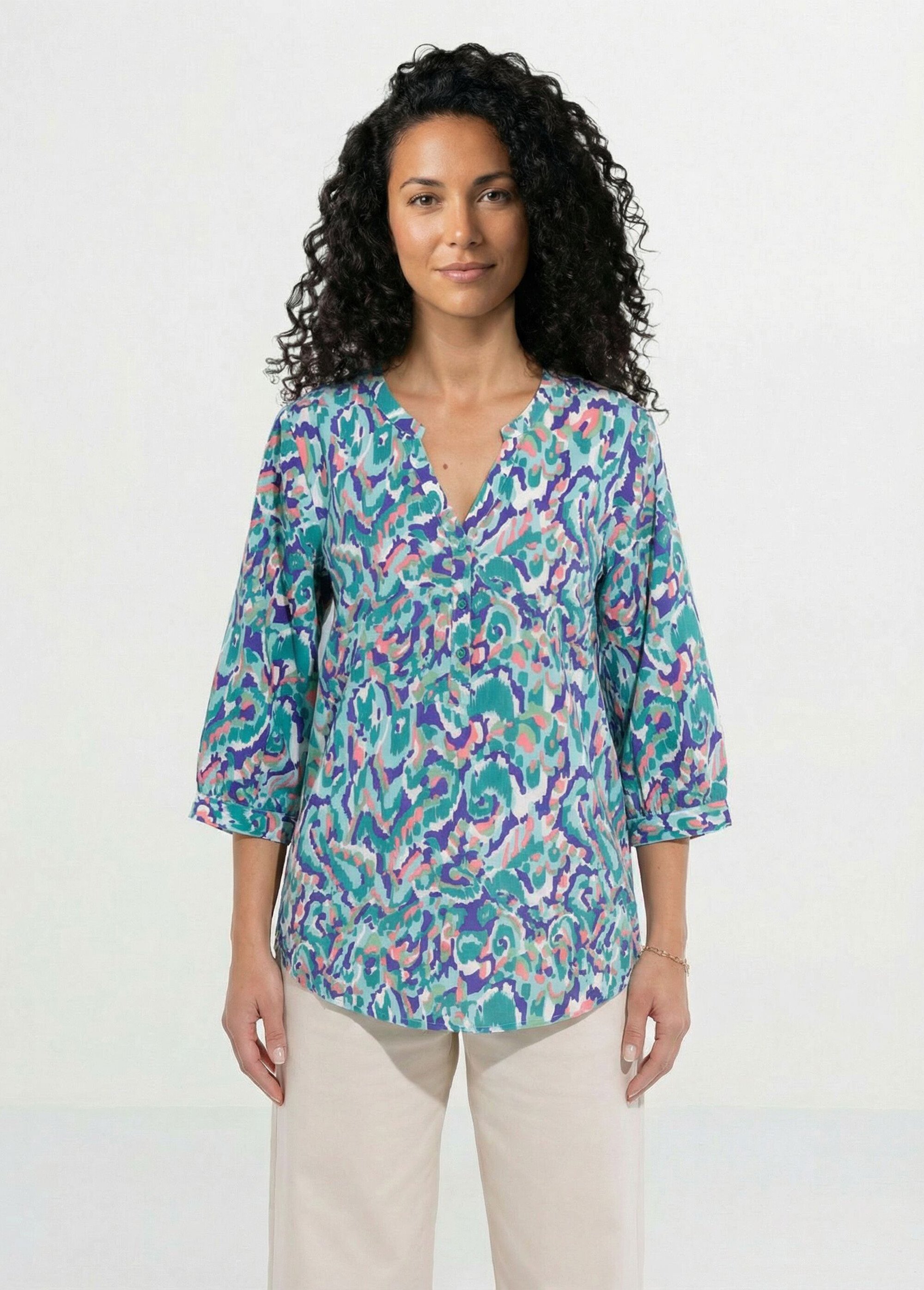 Tunique ample longue imprimée manches 3/4 Femme IMPRIME VERT CARLES FA1