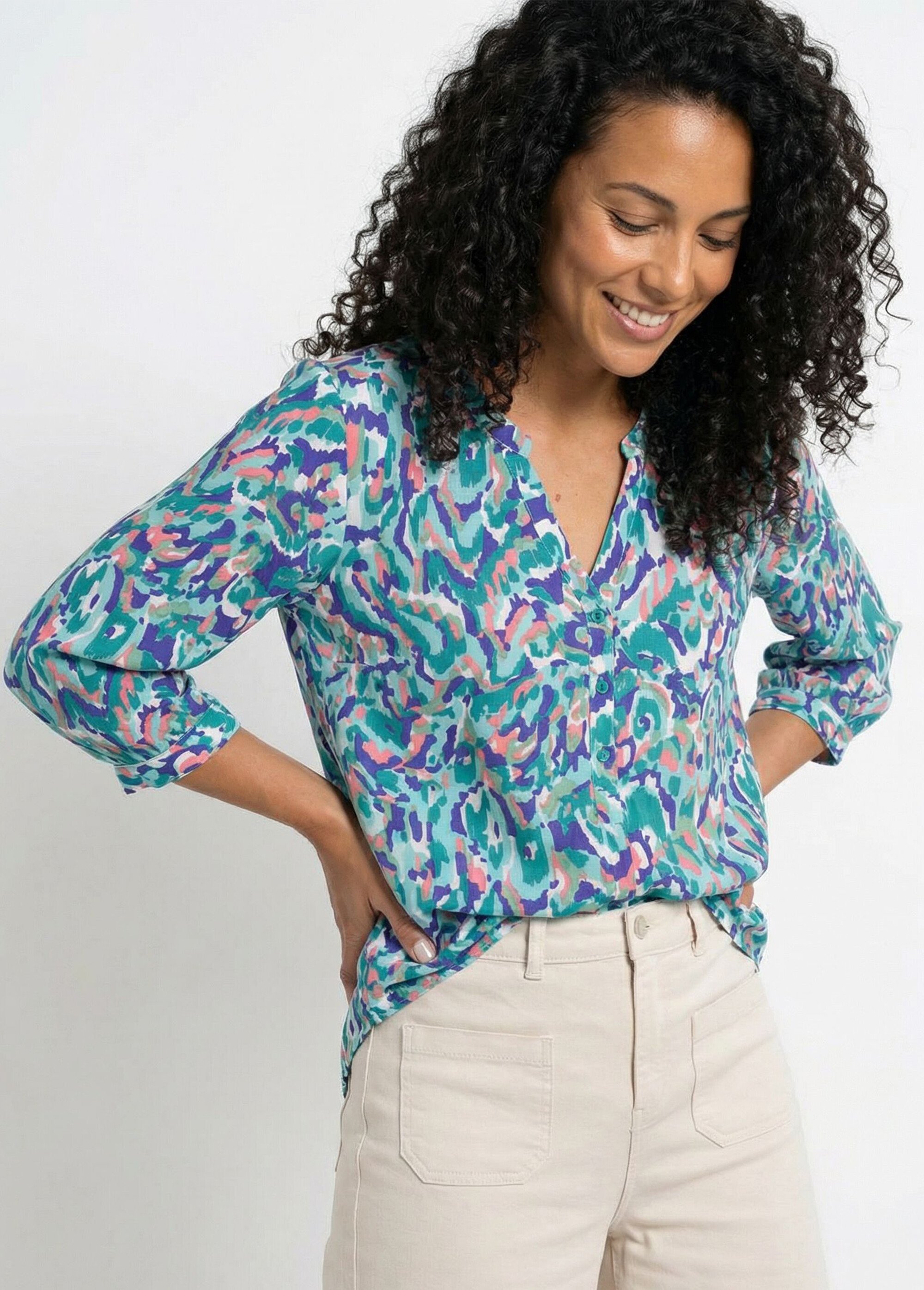 Tunique ample longue imprimée manches 3/4 Femme IMPRIME VERT CARLES MV1