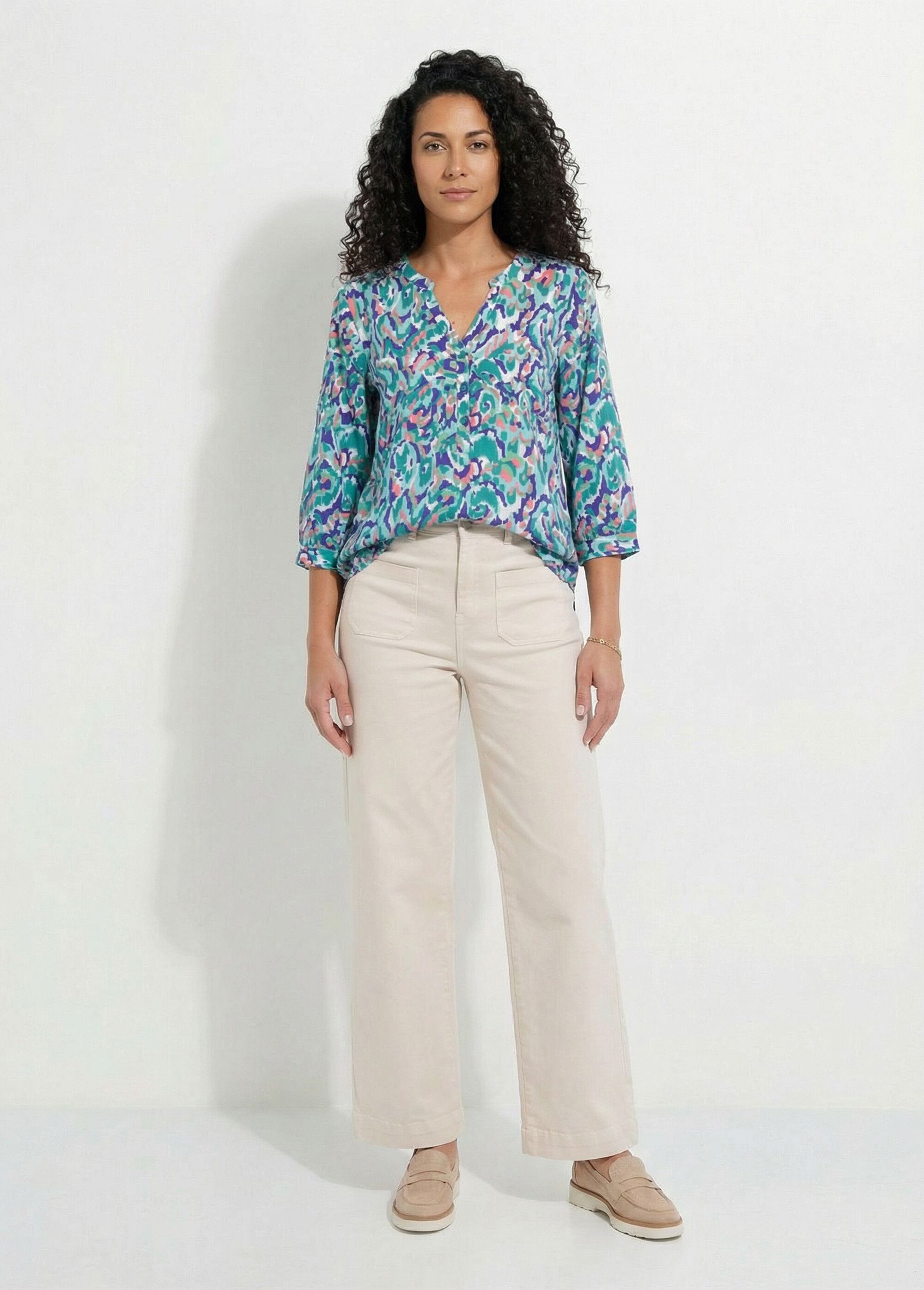 Tunique ample longue imprimée manches 3/4 Femme IMPRIME VERT CARLES SF1