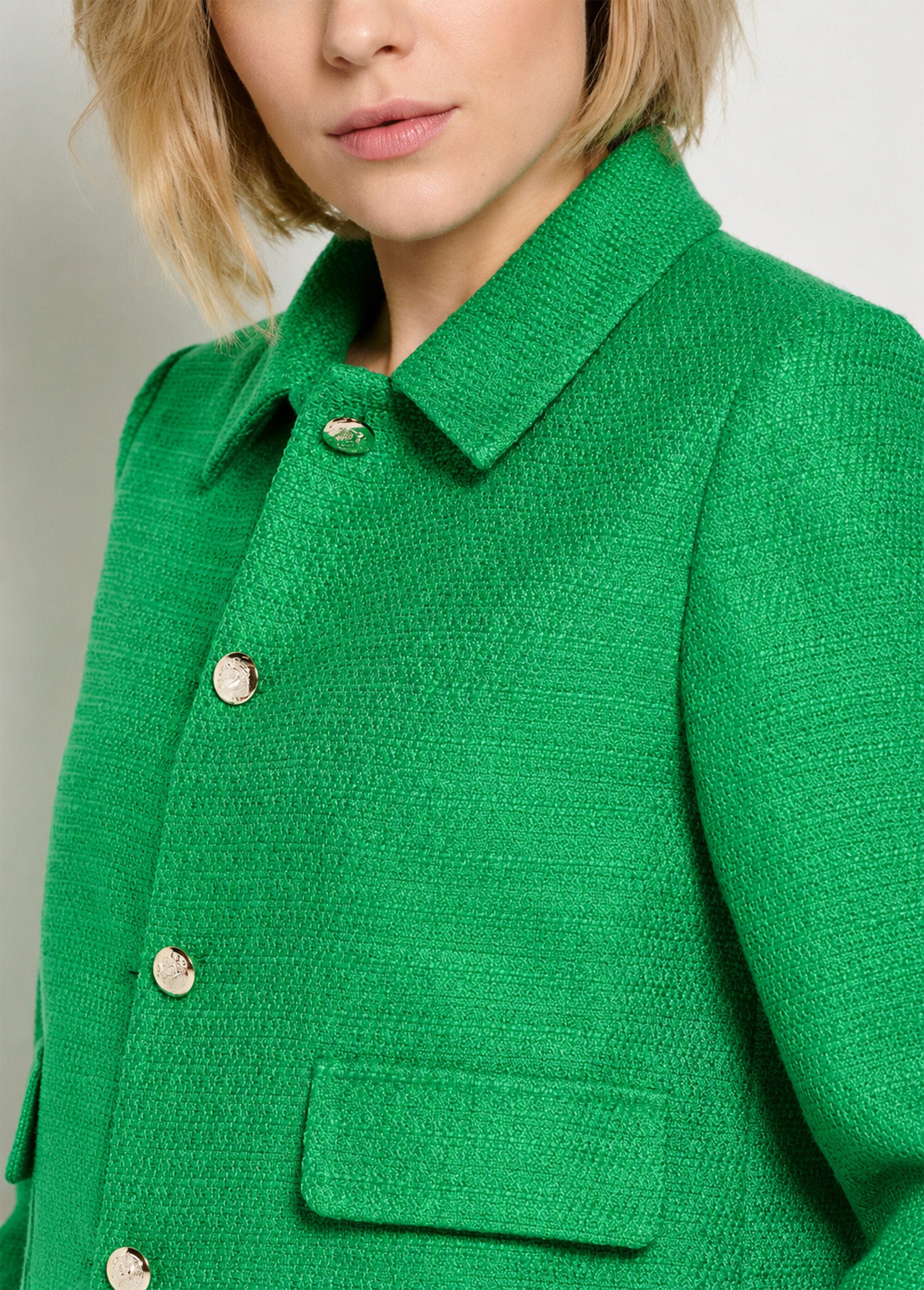 Veste courte droite boutonnée tissu natté uni Femme Vert TONUS DE1