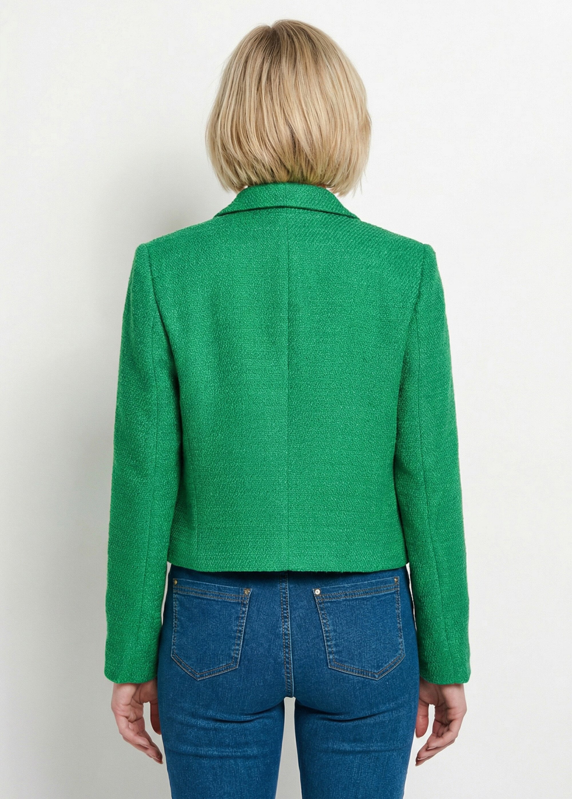 Veste courte droite boutonnée tissu natté uni Femme Vert TONUS DO1