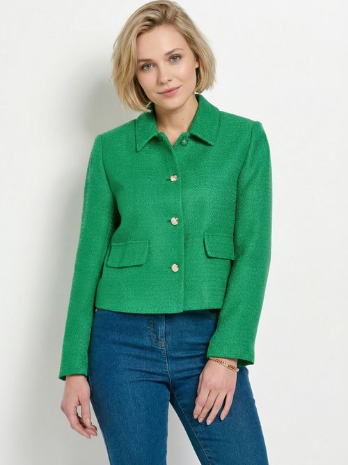 Veste courte droite boutonnée tissu natté uni Femme Vert TONUS FA1