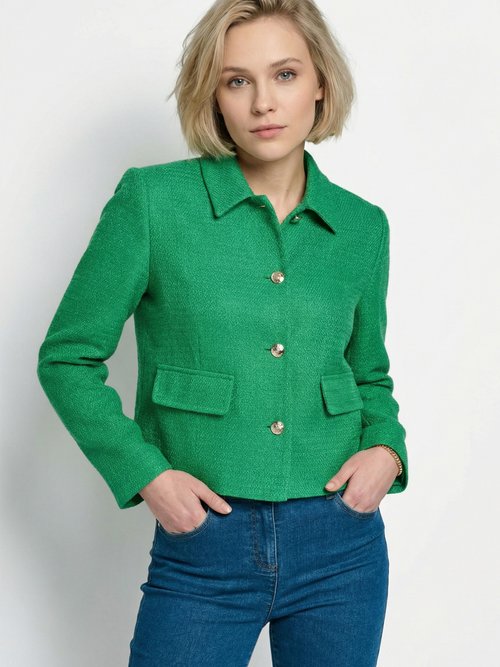 Veste courte droite boutonnée tissu natté uni Femme Vert TONUS MV1