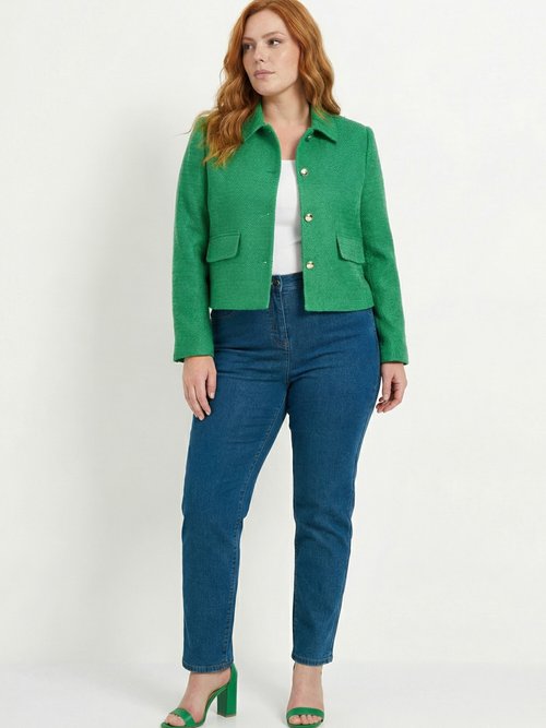 Veste courte droite boutonnée tissu natté uni Femme Grande Taille Vert TONUS SI1