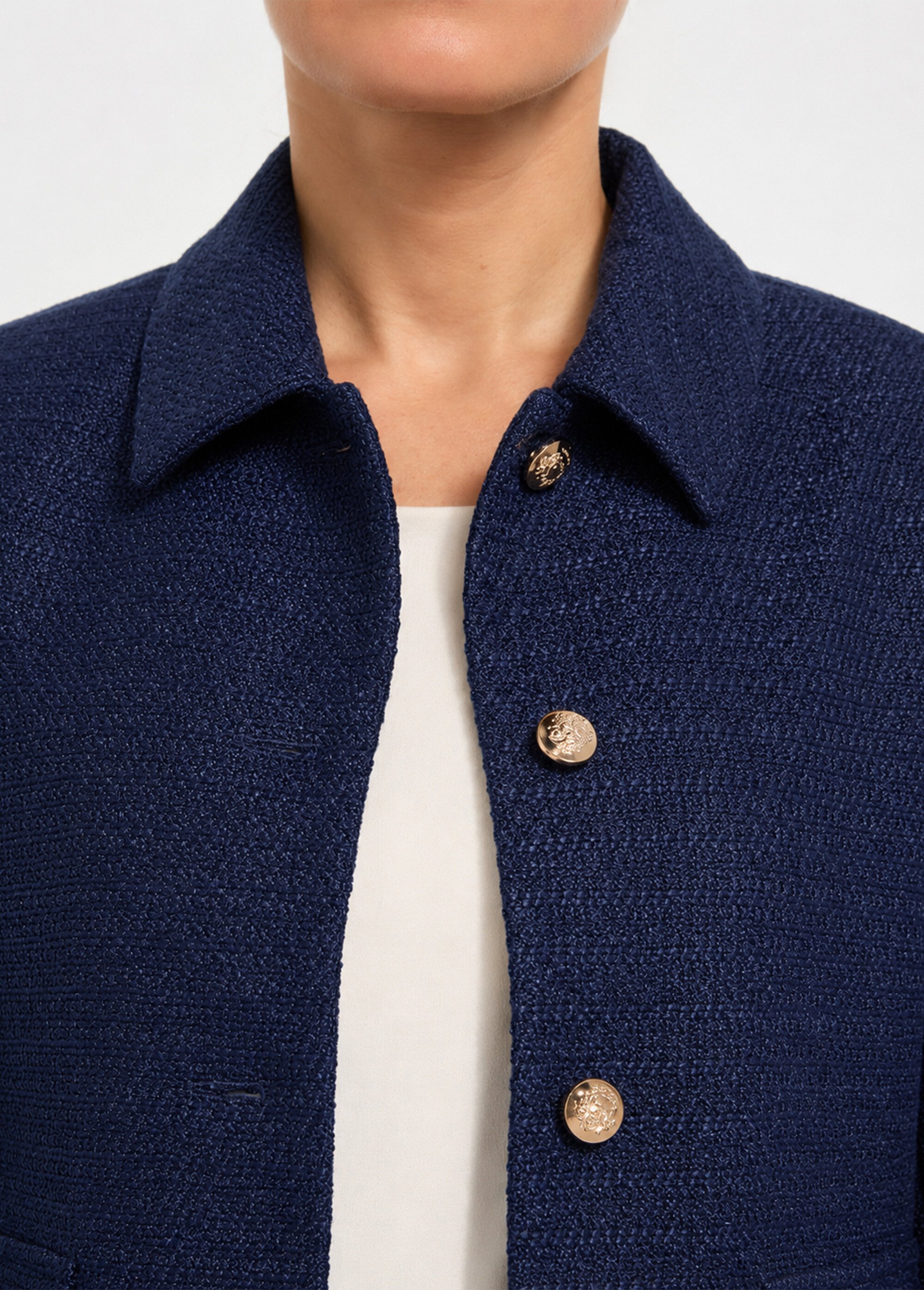 Veste courte droite boutonnée tissu natté uni Femme Bleu TONUS DE1