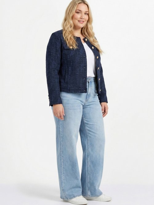 Veste courte droite boutonnée tissu natté uni Femme Grande Taille Bleu TONUS SI1