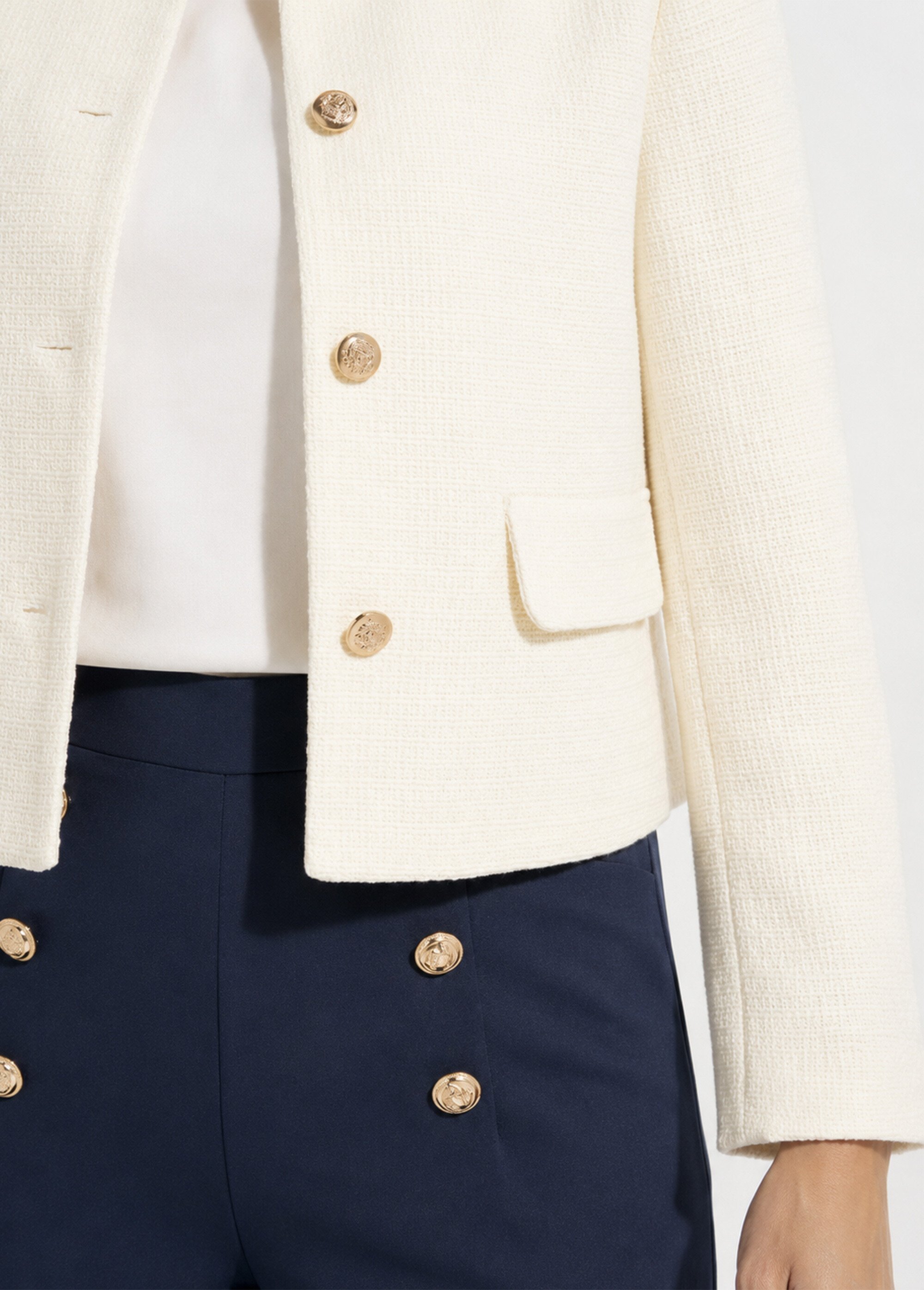 Veste courte droite boutonnée tissu natté uni Femme Beige TONUS DE1