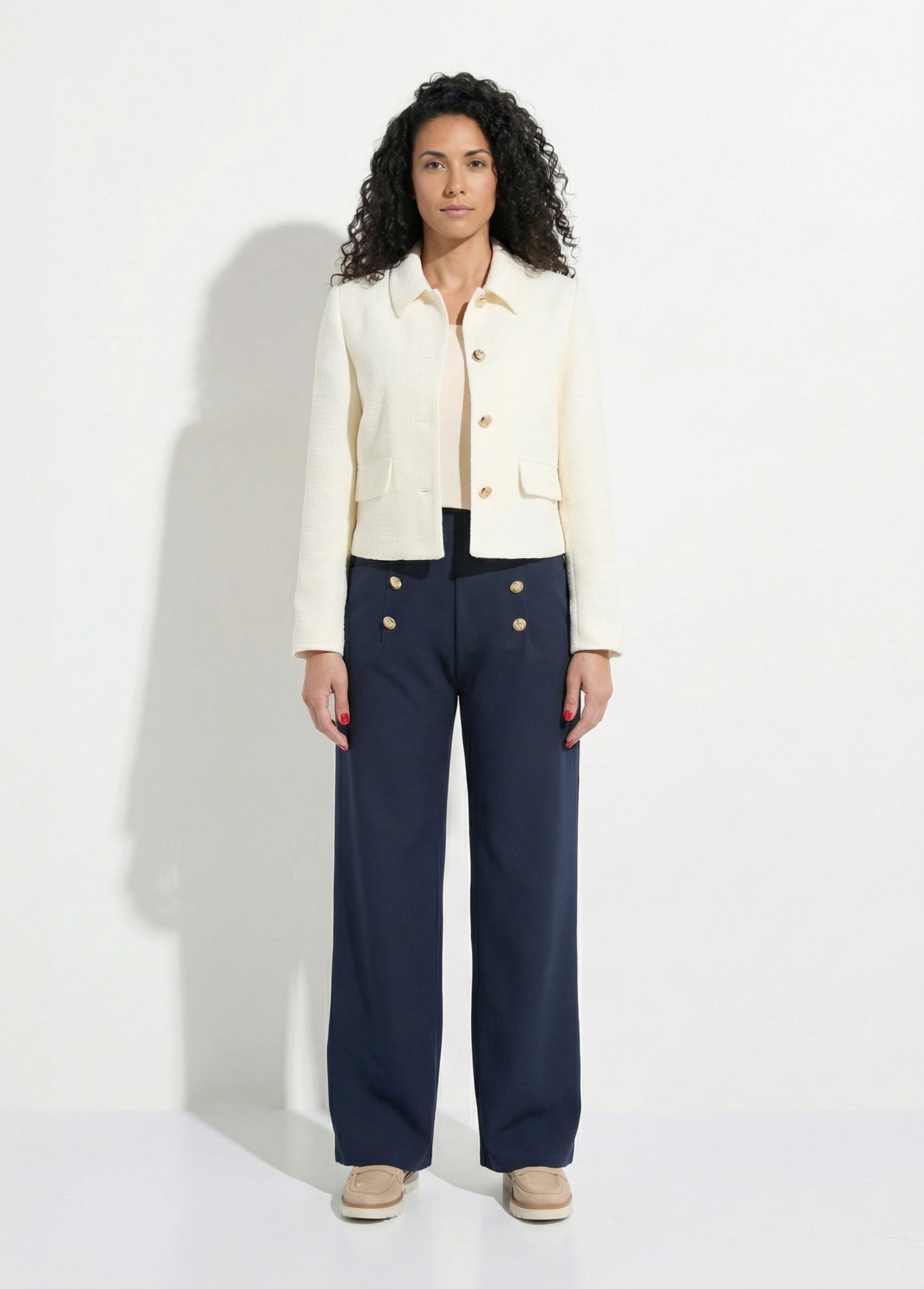 Veste courte droite boutonnée tissu natté uni Femme Beige TONUS SF1