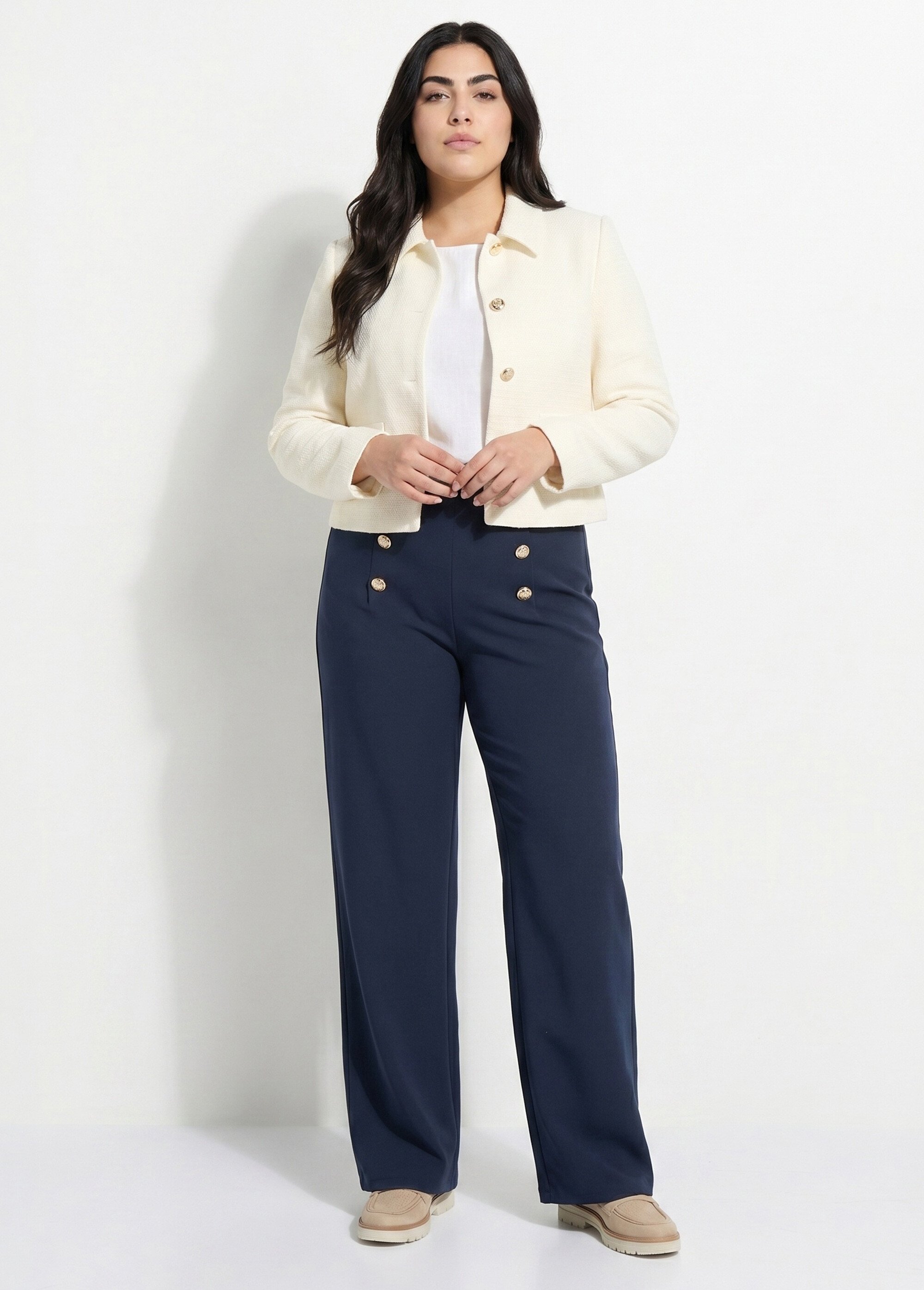 Veste courte droite boutonnée tissu natté uni Femme Grande Taille Beige TONUS SI1