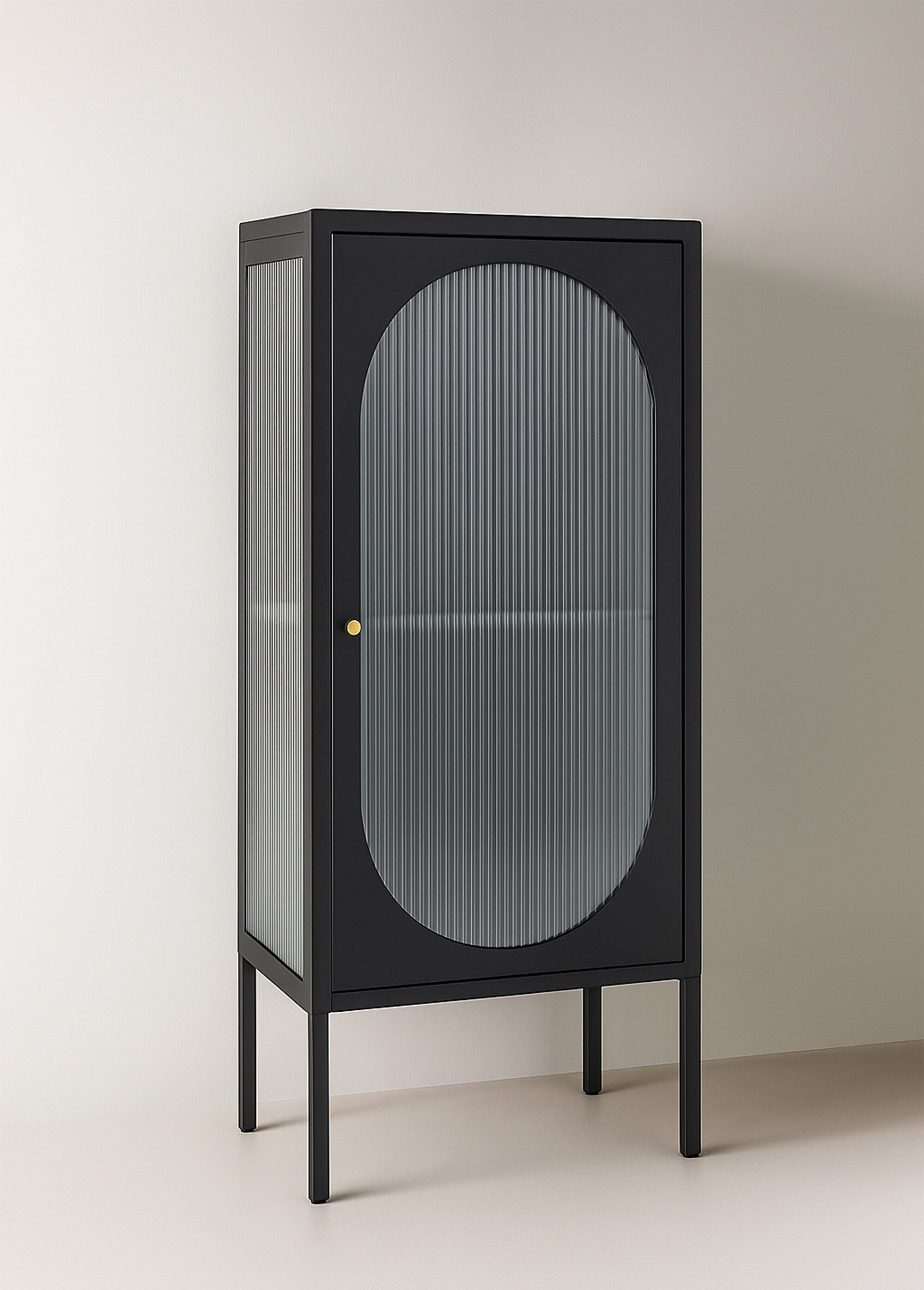 Vitrine bois manguier, porte verre ondulé