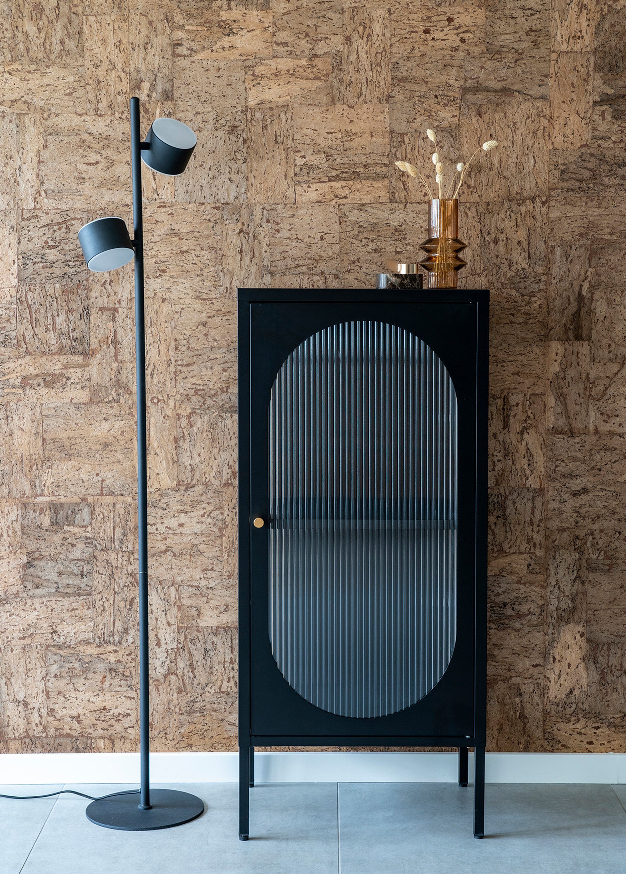 Vitrine bois manguier, porte verre ondulé NOIR HN-3001210 SI1