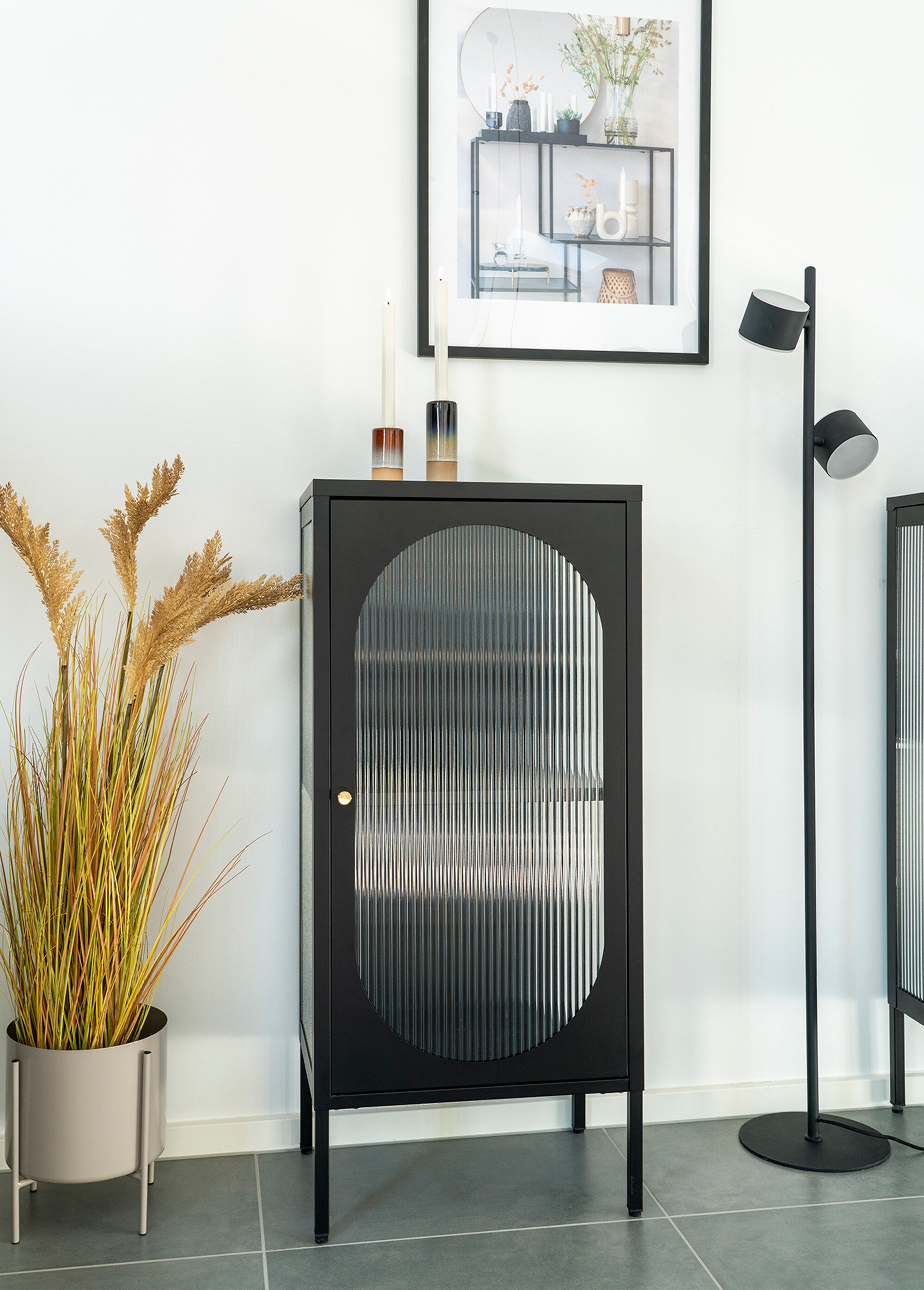 Vitrine bois manguier, porte verre ondulé NOIR HN-3001210 SI2