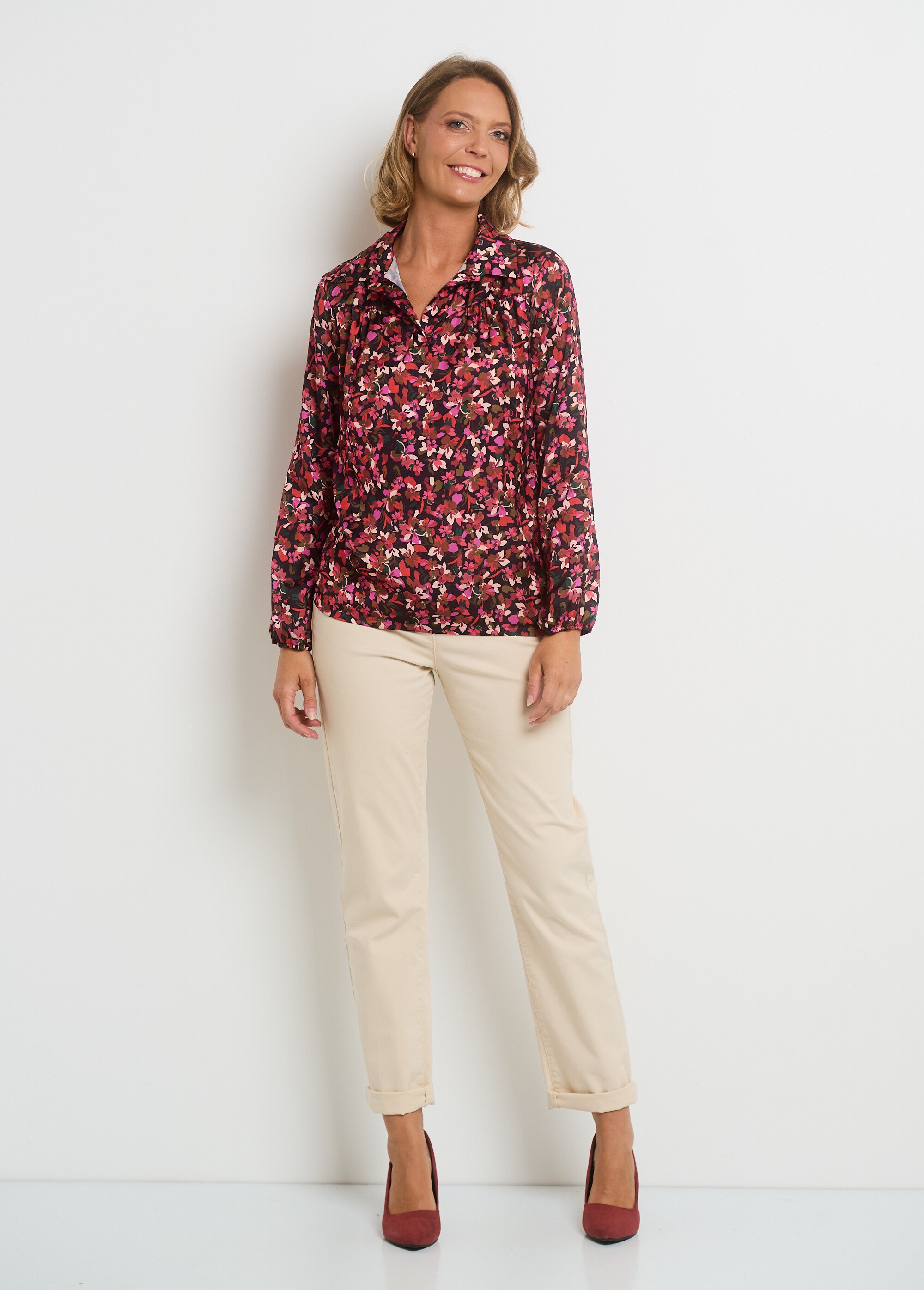 Blouse Fleurie ONLY Épaules Découvertes - Viscose Rouge Taille 38 (Occasion TB État)