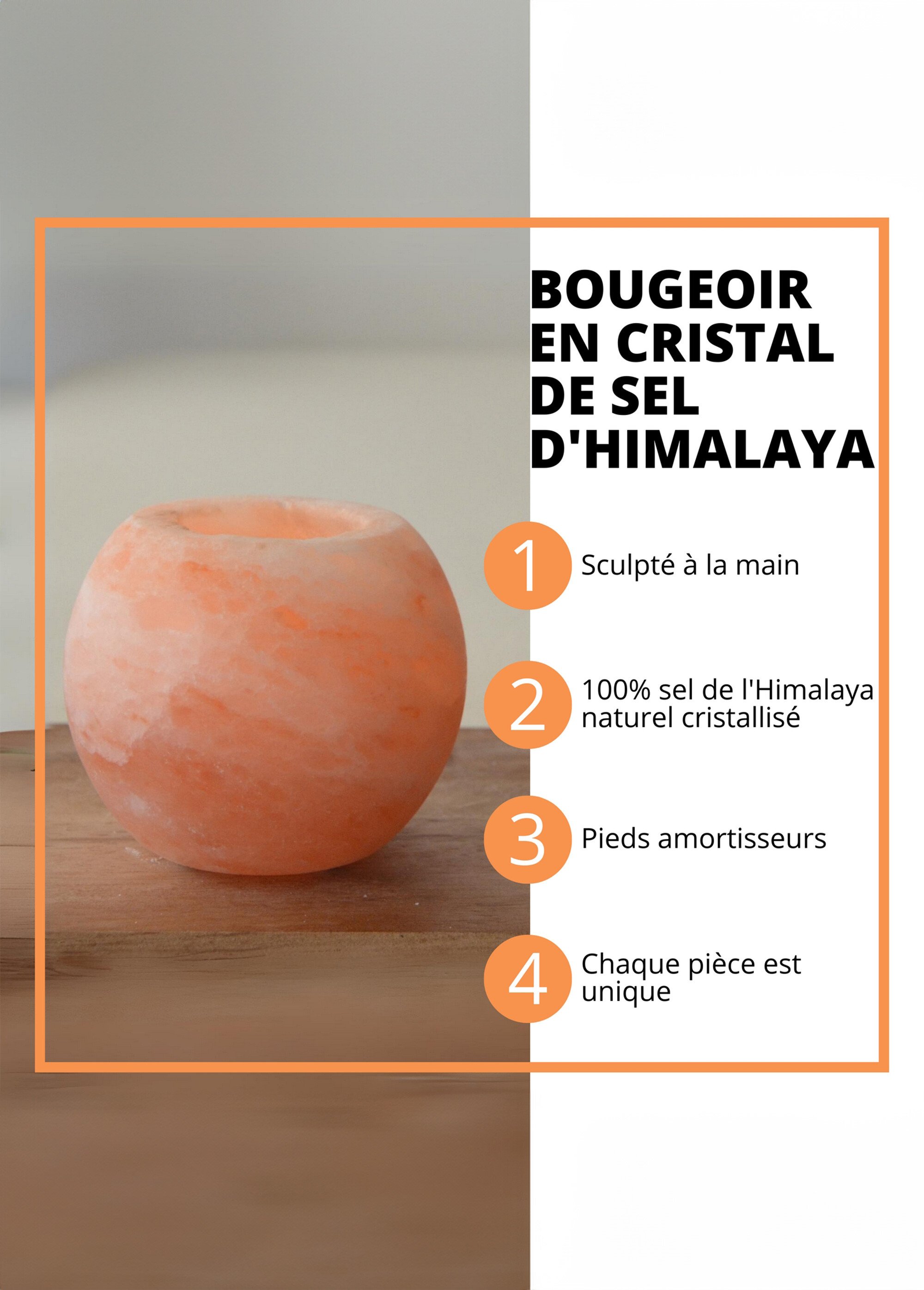 Bougeoir sphère cristal de sel Himalaya Orange ZENBOUGEOIR DE1