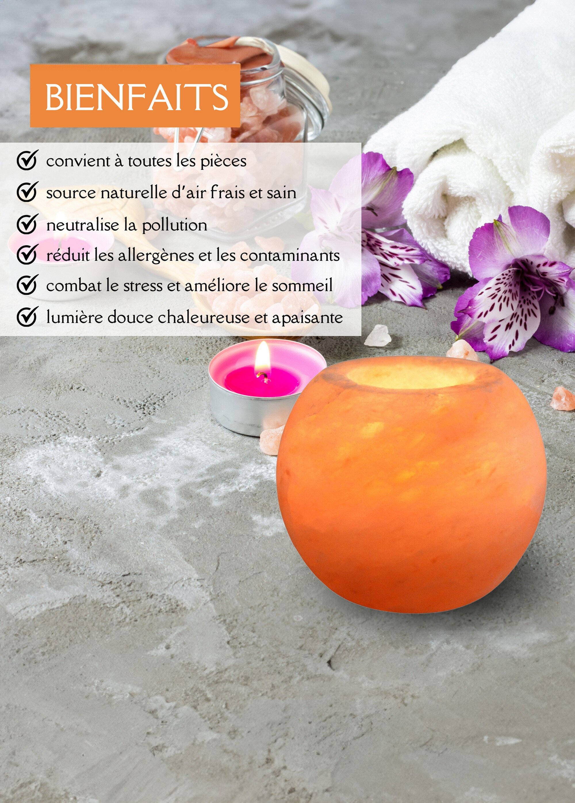 Bougeoir sphère cristal de sel Himalaya Orange ZENBOUGEOIR SF1