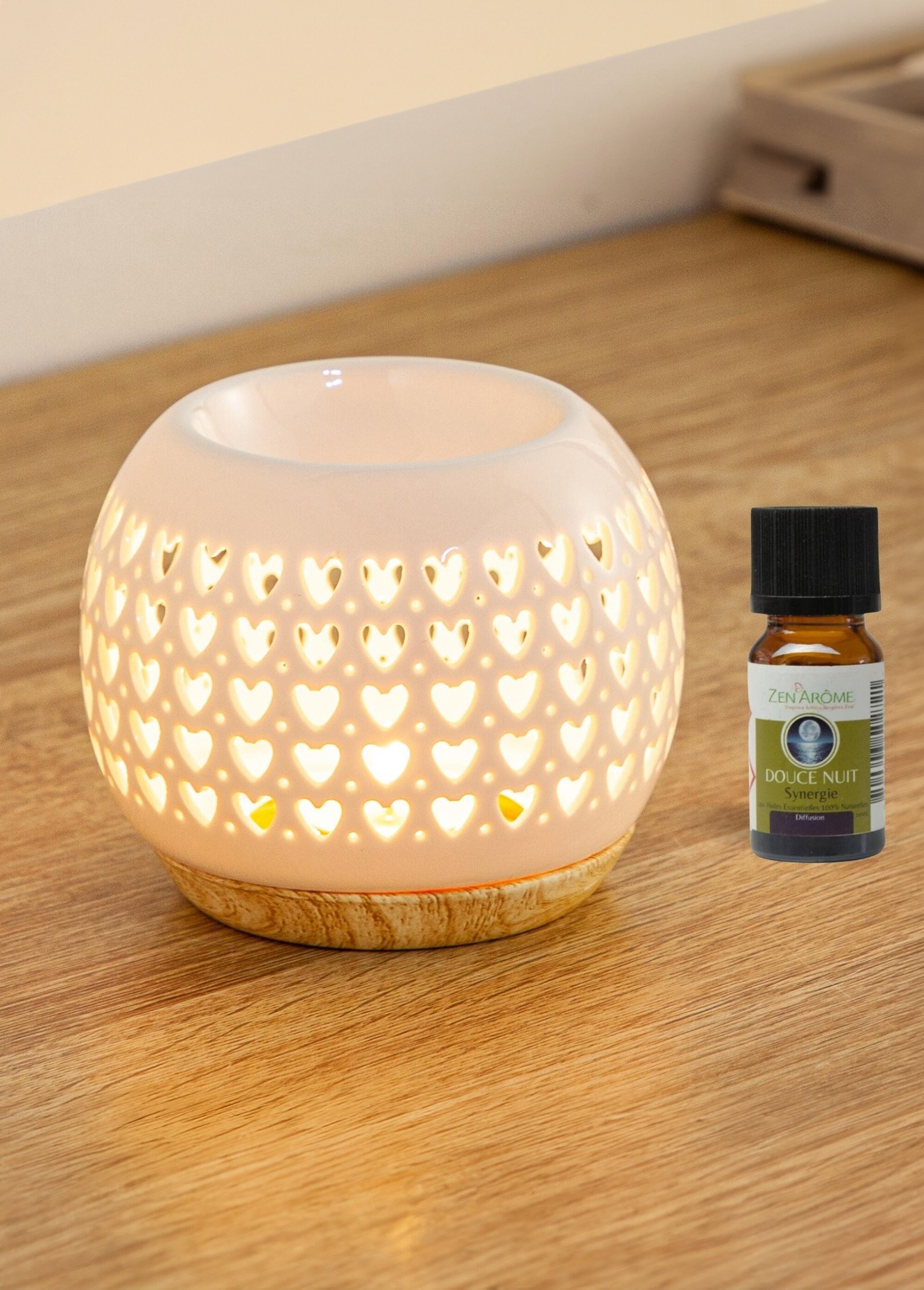 Brûle-parfum céramique, motif cœurs