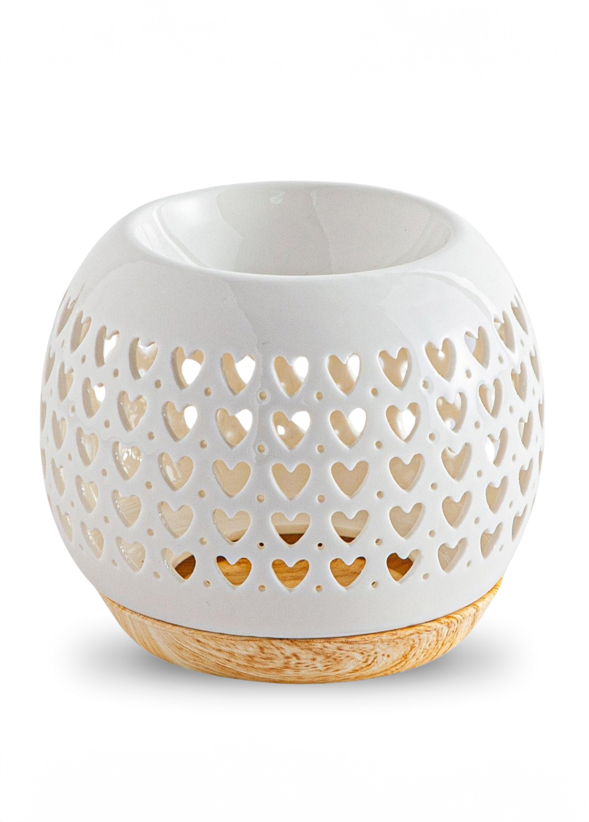 Brûle-parfum céramique, motif cœurs Blanc ZENCOEUR FA1
