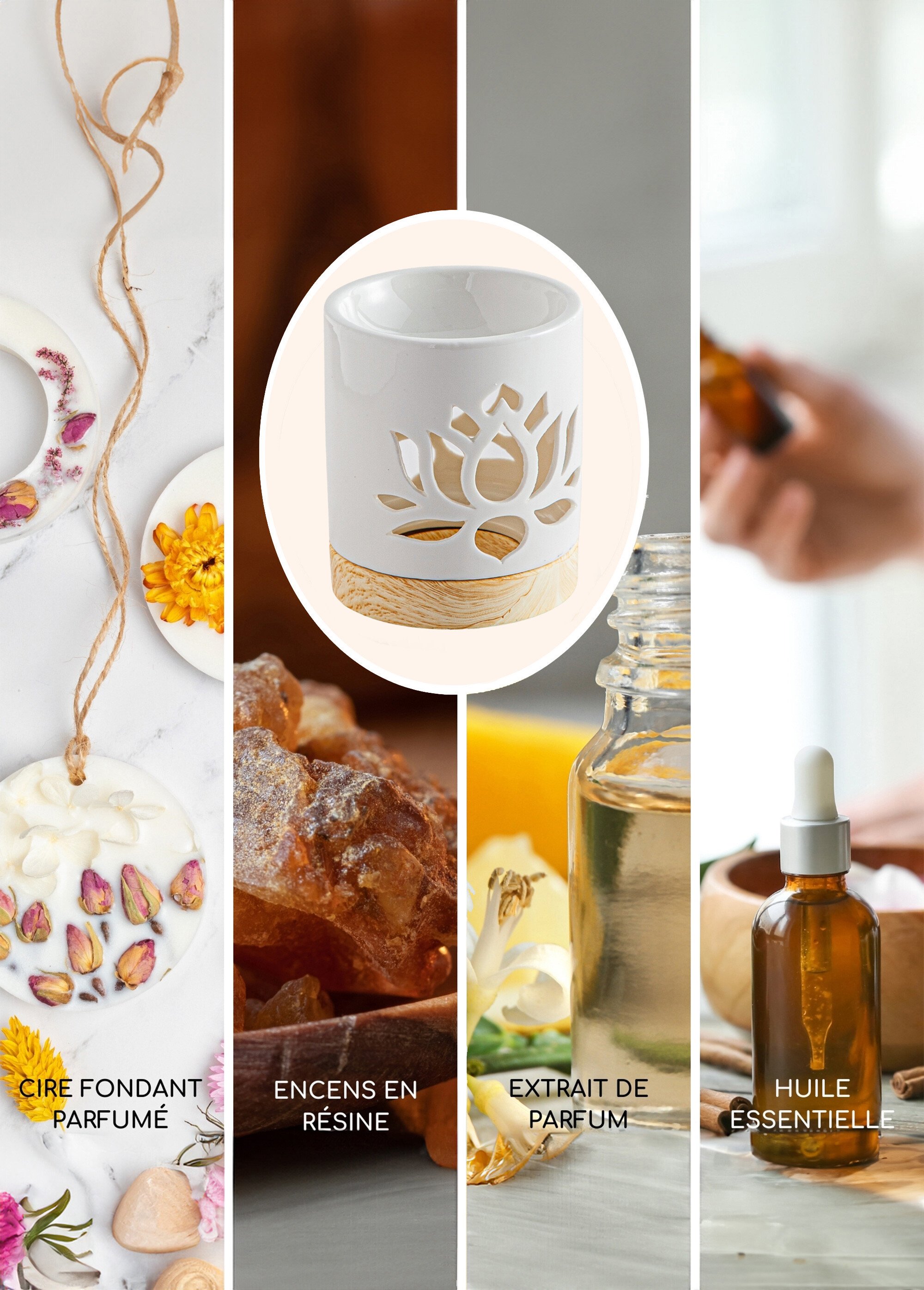 Brûle-parfum céramique motif nénuphar Blanc ZENNENUPHAR DE2