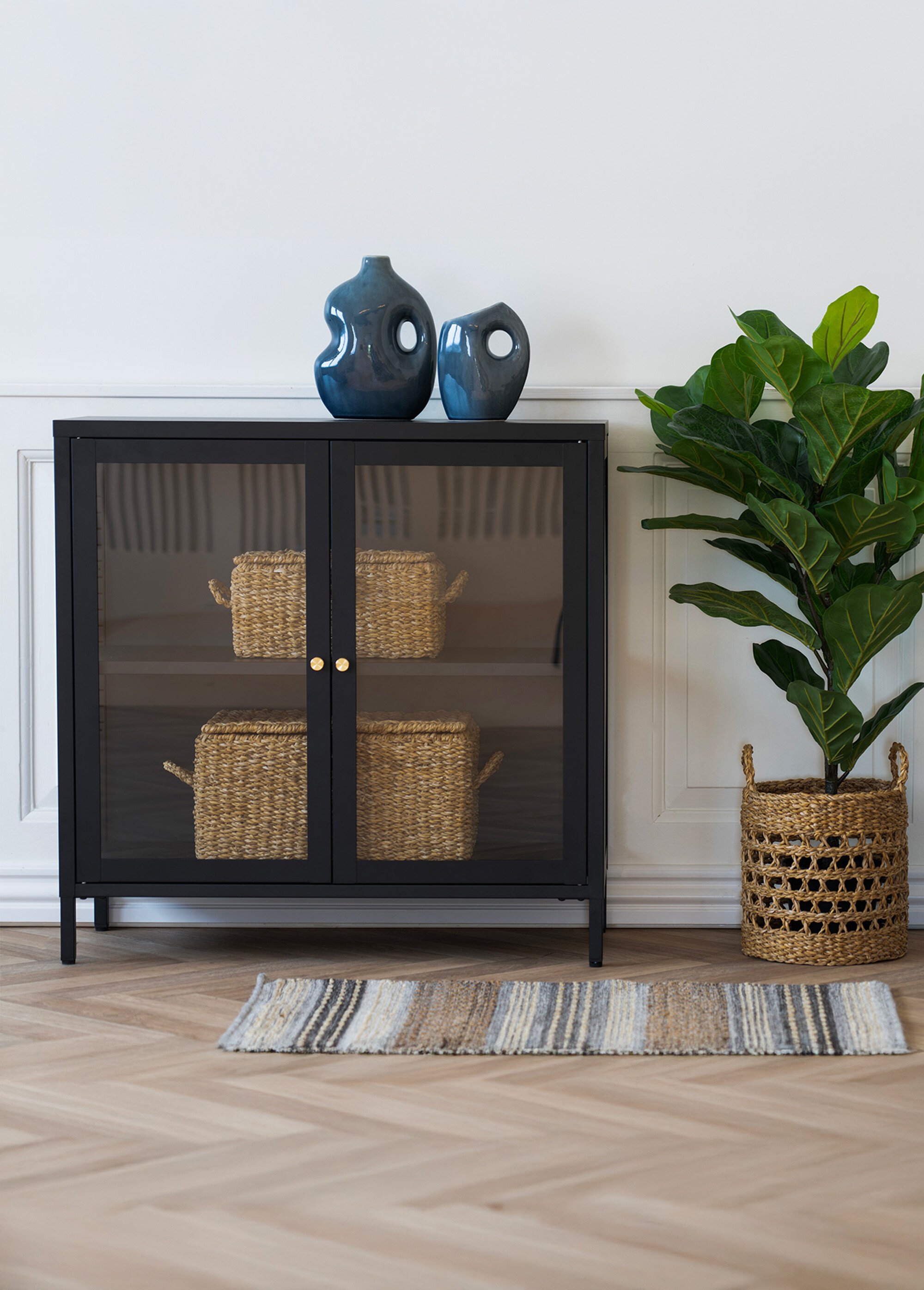 Buffet moderne 2 portes vitrées, foncé NOIR HN-3003015 SI1