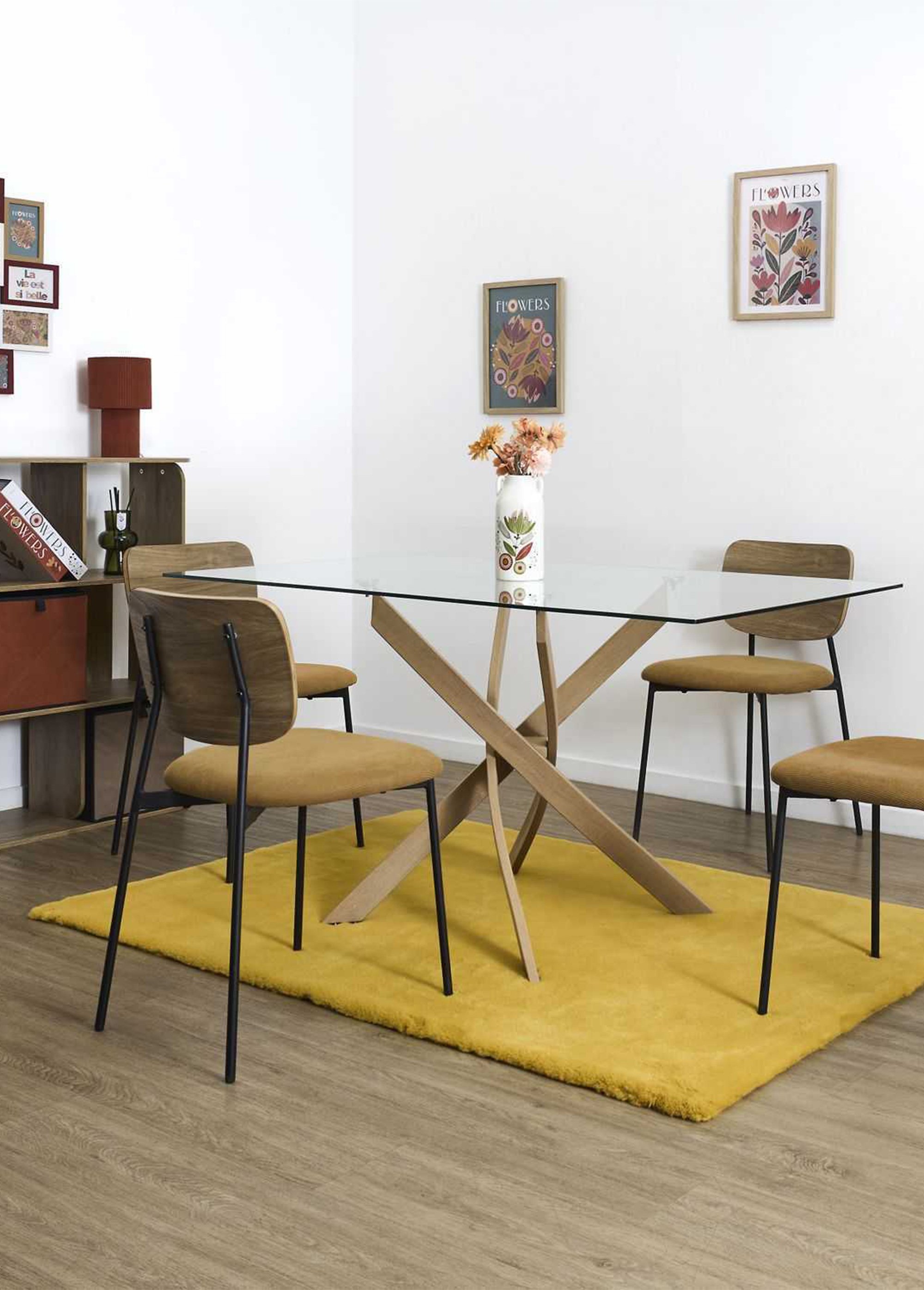Chaise en velours et aspect bois JULES JAUNE CMP-HD7894 AM1