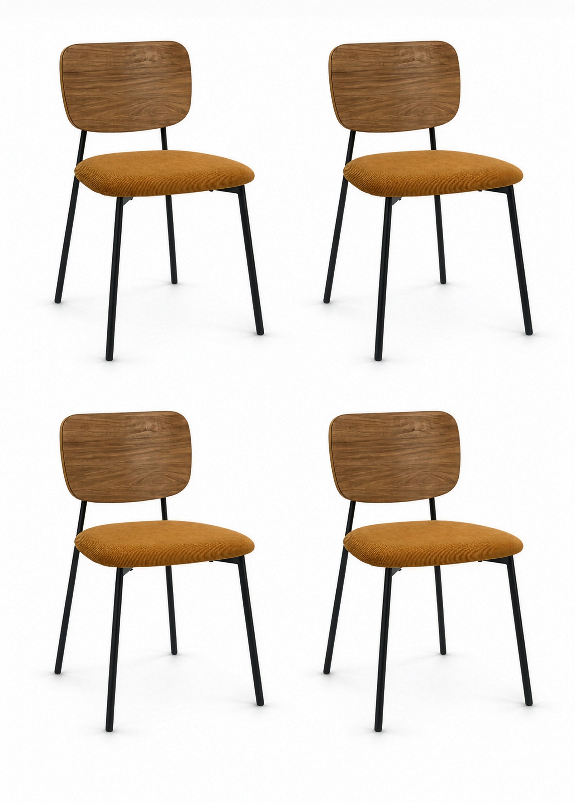 Chaise en velours et aspect bois JULES JAUNE CMP-HD7894 FA1