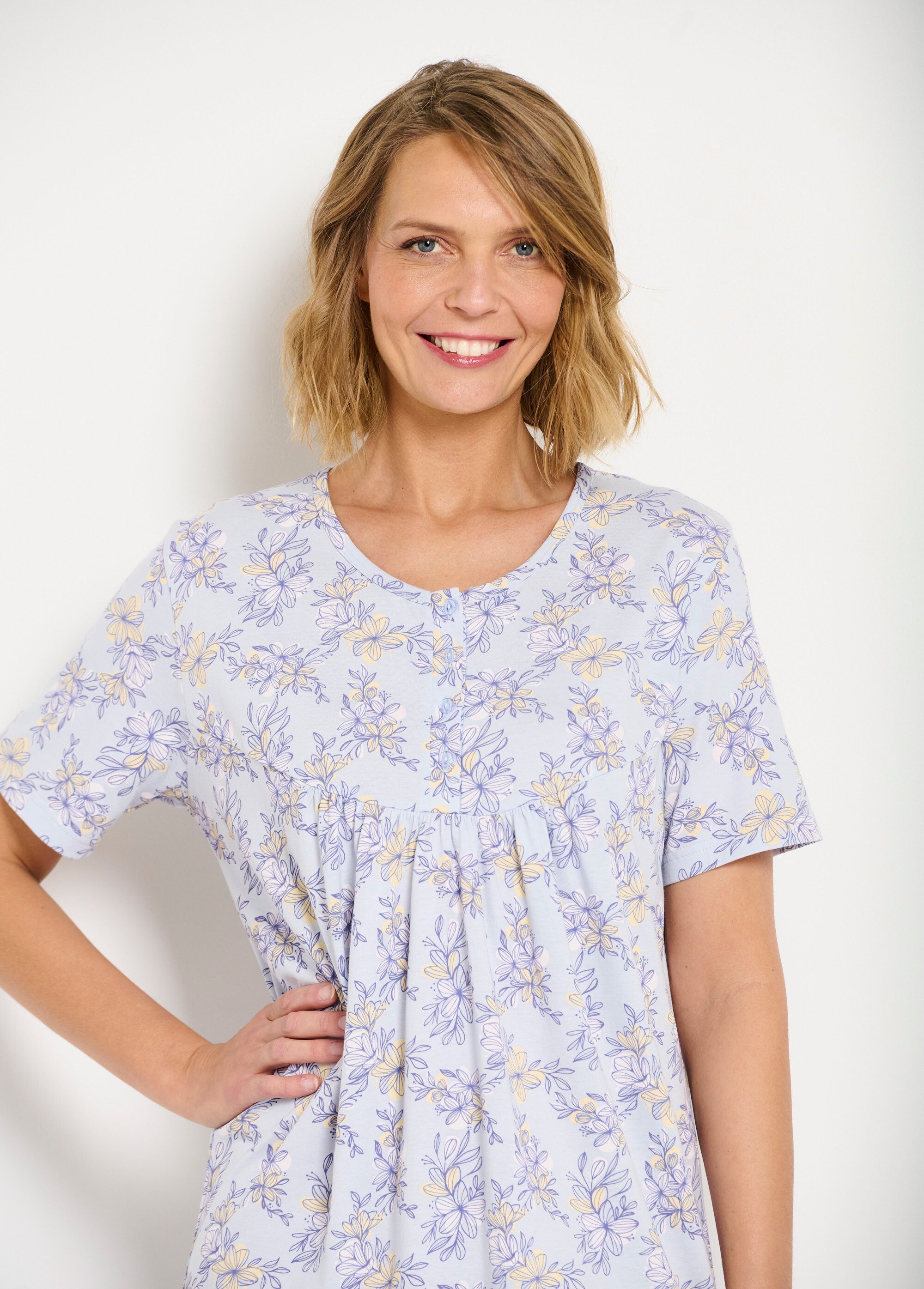 Chemise de nuit longue coton manches courtes