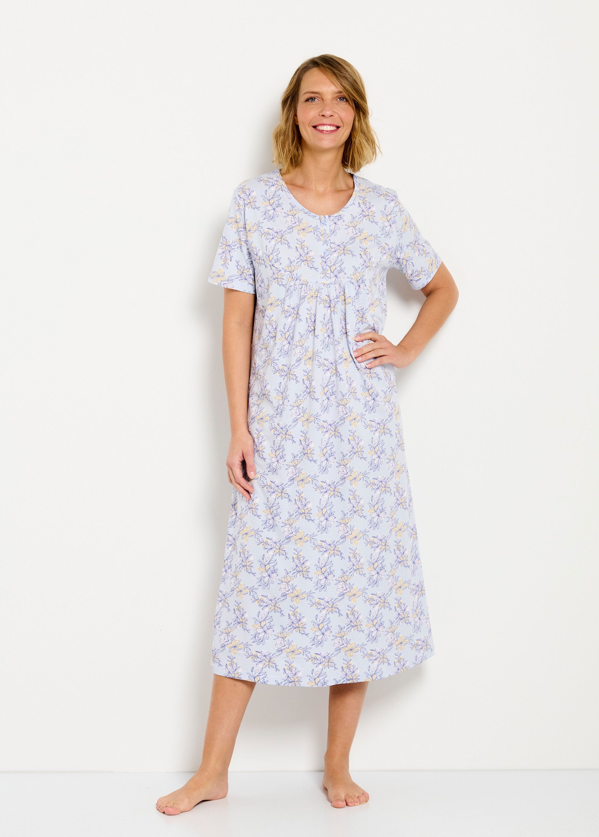 Chemise de nuit longue coton manches courtes