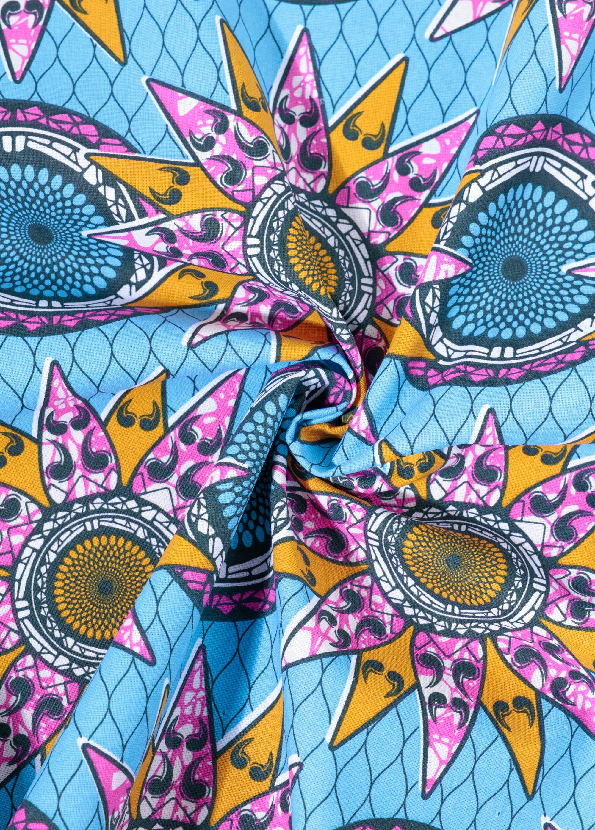 Coupon tissu ethnique Wax B1, 0,5x1,5m BLEU COT48919 FA1