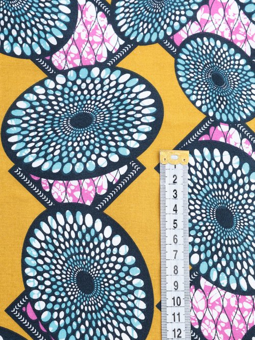 Coupon tissu ethnique Wax O1, 0,5x1,5m JAUNE COT48930 DE1