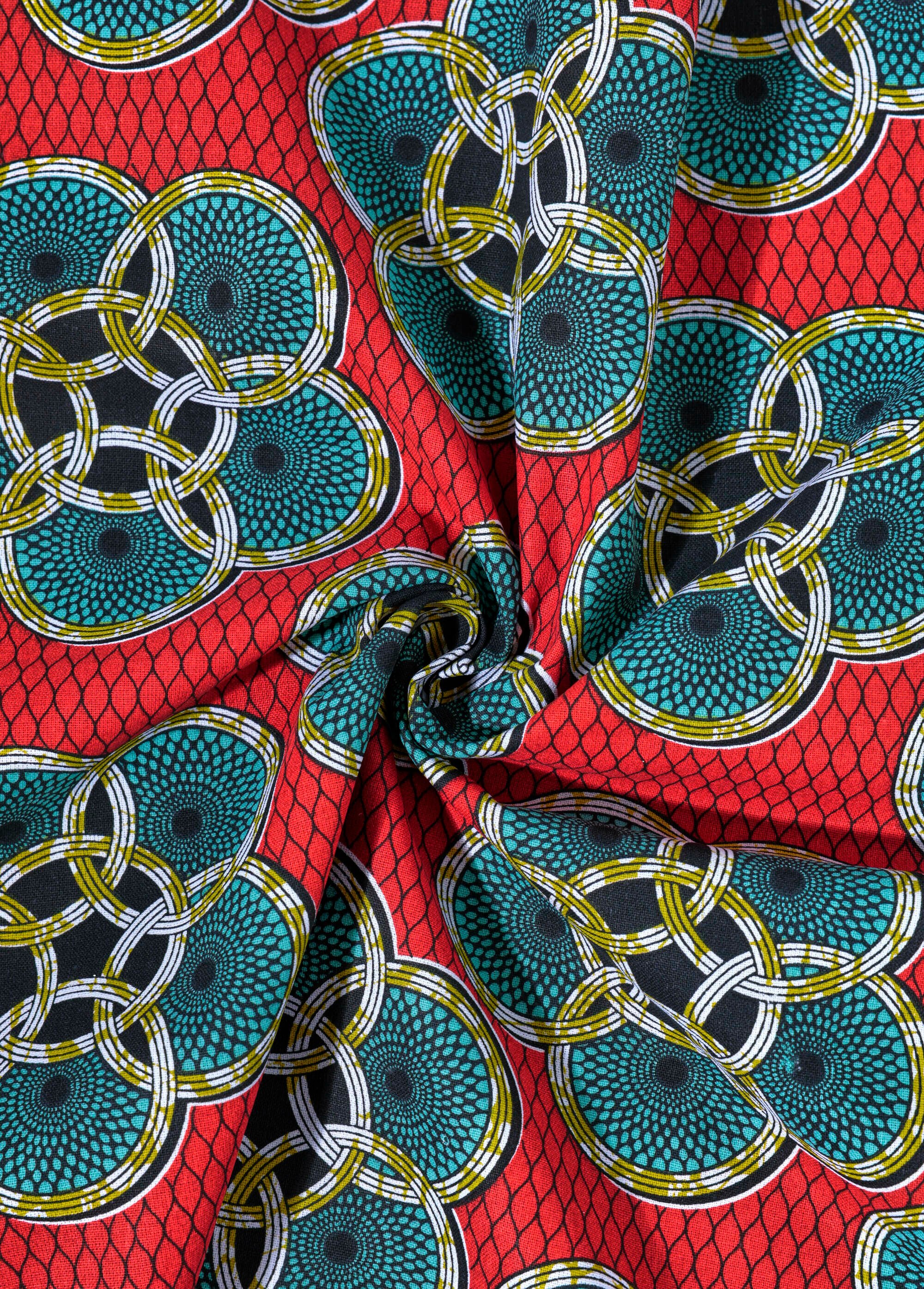 Coupon tissu ethnique Wax R2, 3x1,5m ROUGE COT48896 FA1