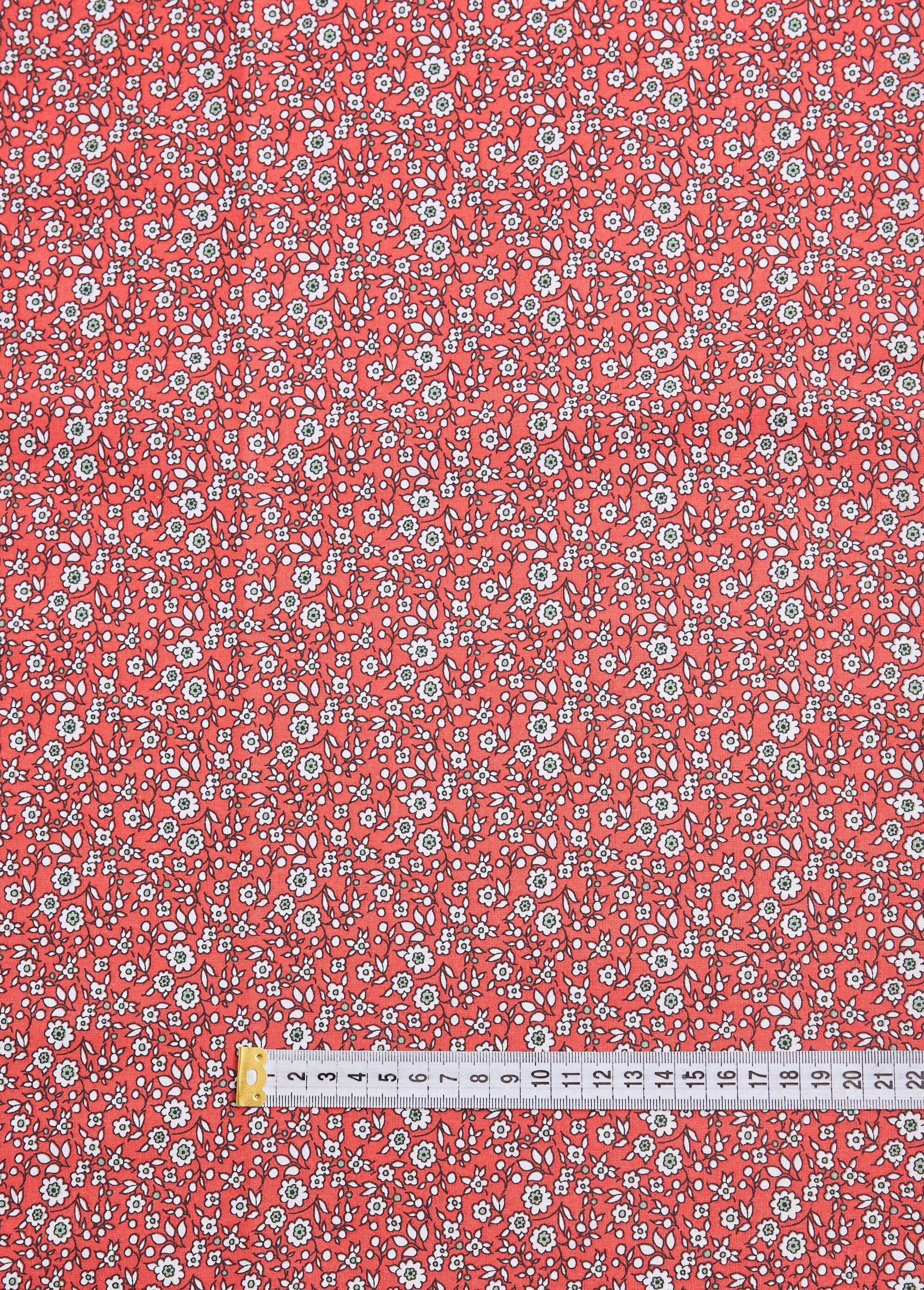 Coupon tissu motif fleuri 7R, 150x50cm ROUGE COT73925 DE1