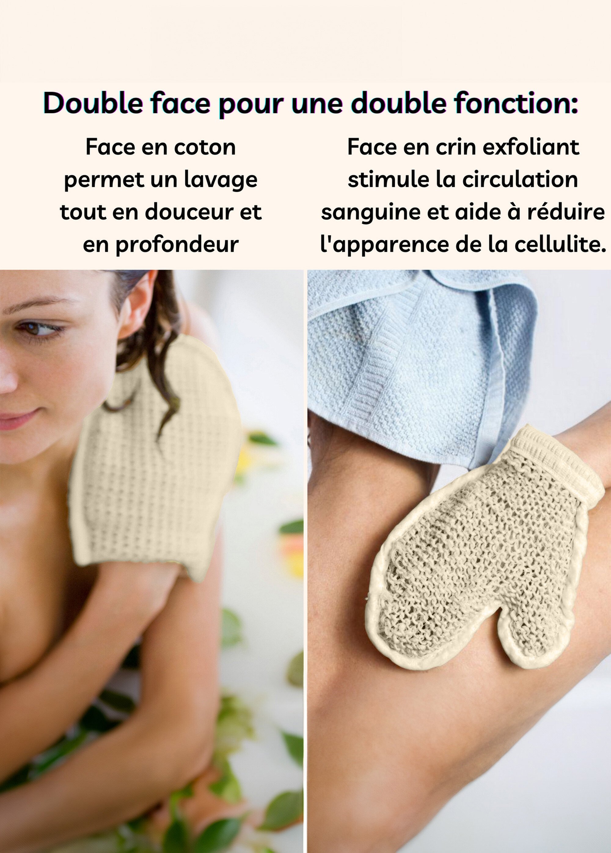 Gant de massage exfoliant double face Beige ZENGANTMASSAGE DE3