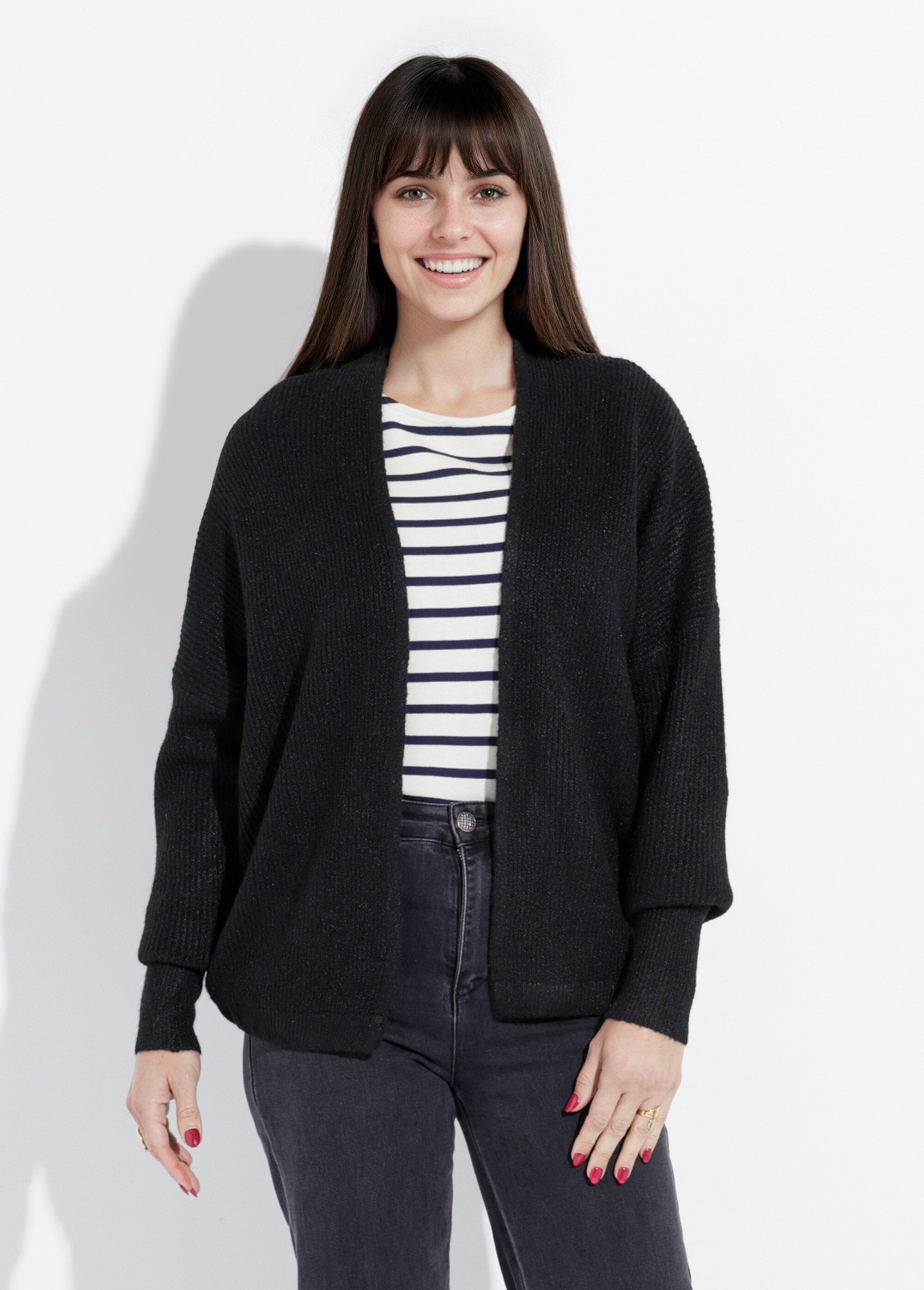 Gilet bord à bord, poignets resserrés Femme Noir A-W007 FA1