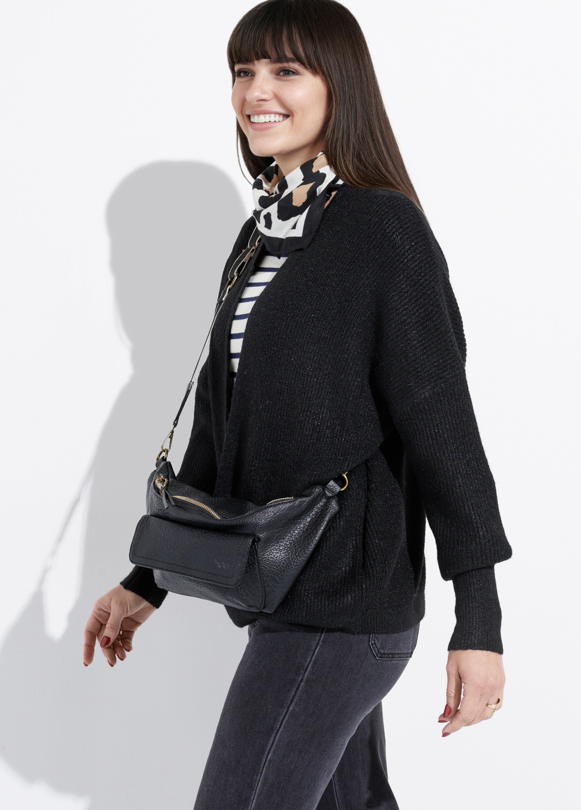 Gilet bord à bord, poignets resserrés Femme Noir A-W007 MV1