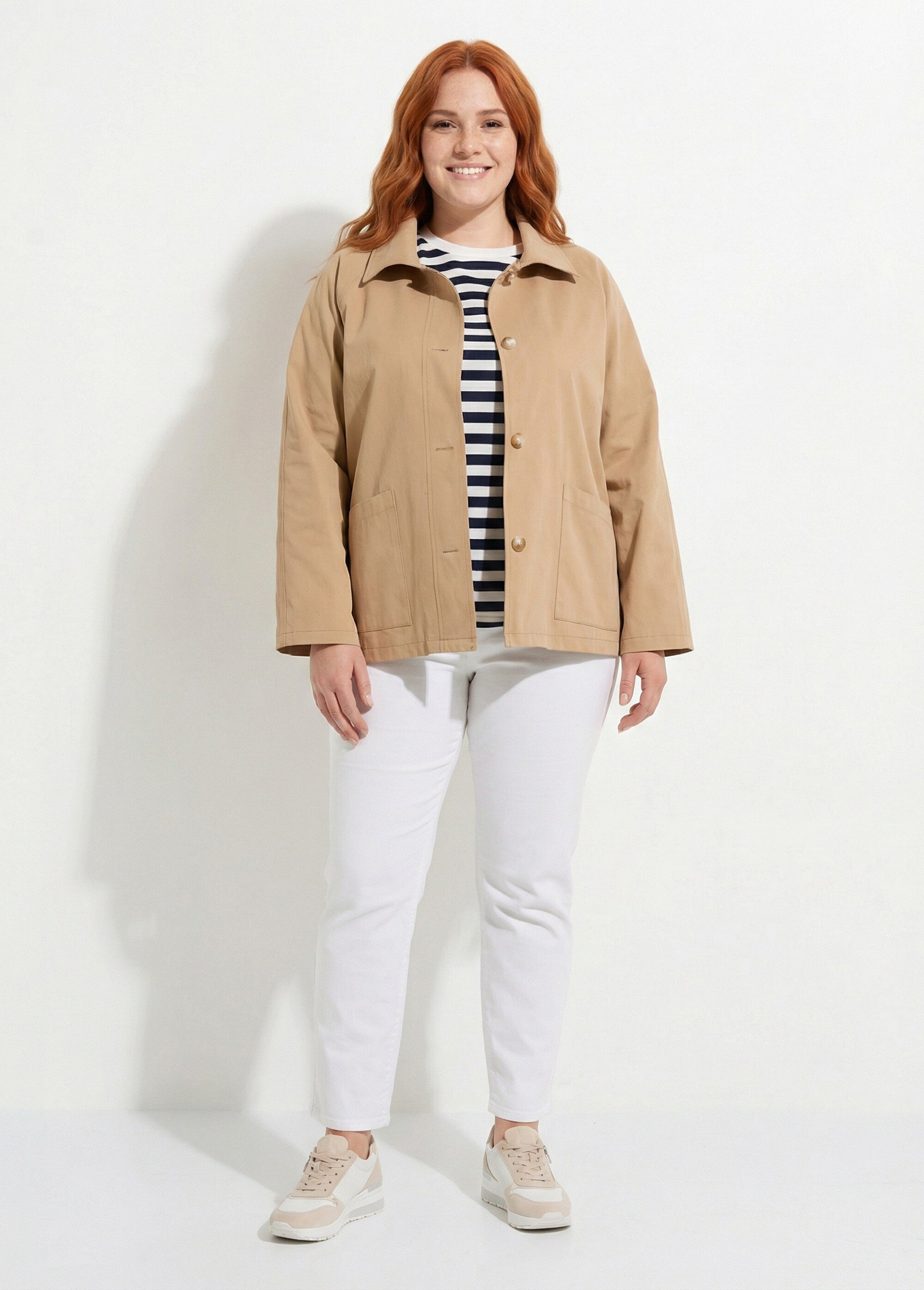 Trench court, doublure fantaisie Femme Grande Taille Beige IAC-AP-R6207 SF1