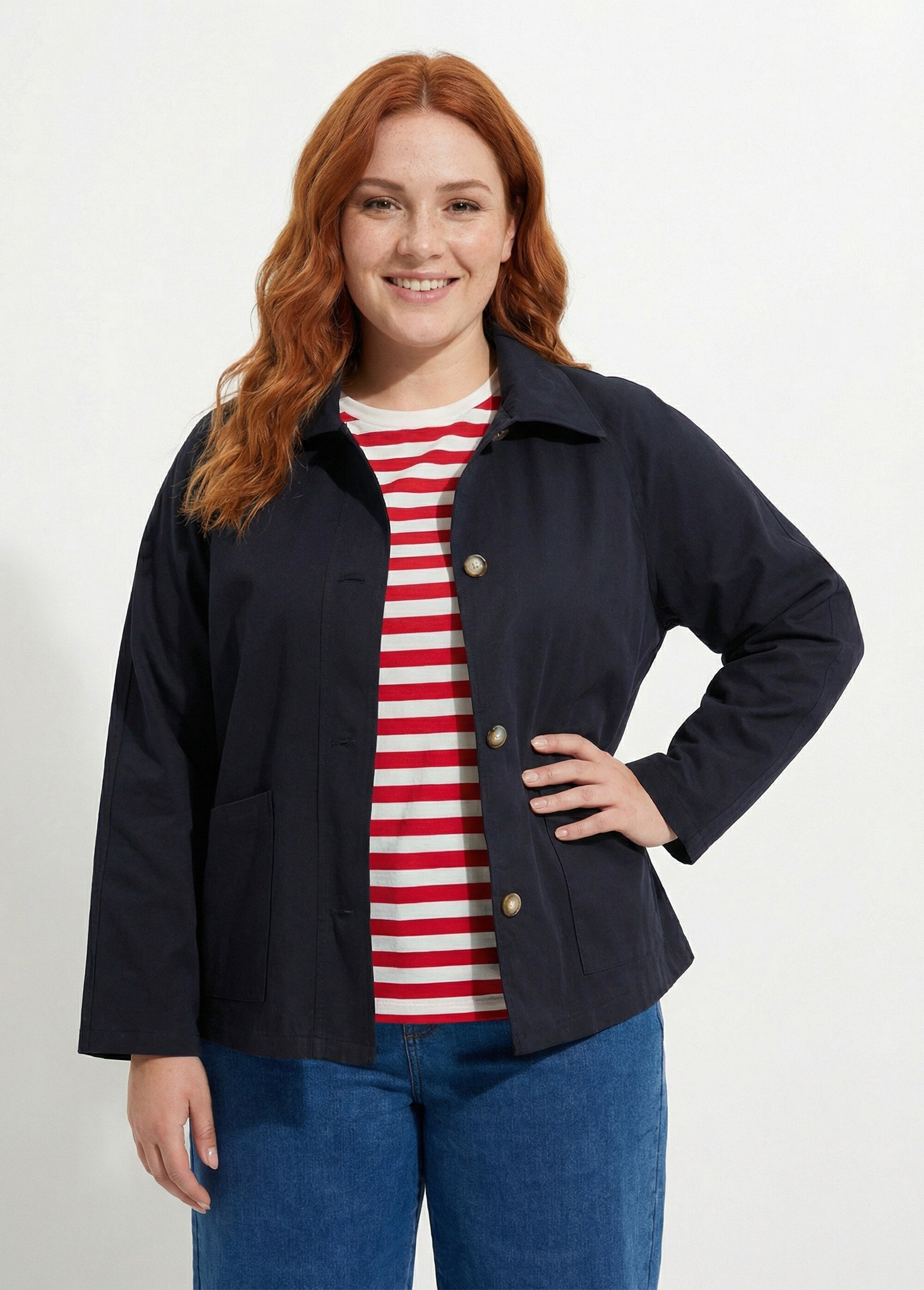 Trench court, doublure fantaisie Femme Grande Taille Bleu IAC-AP-R6207 FA1