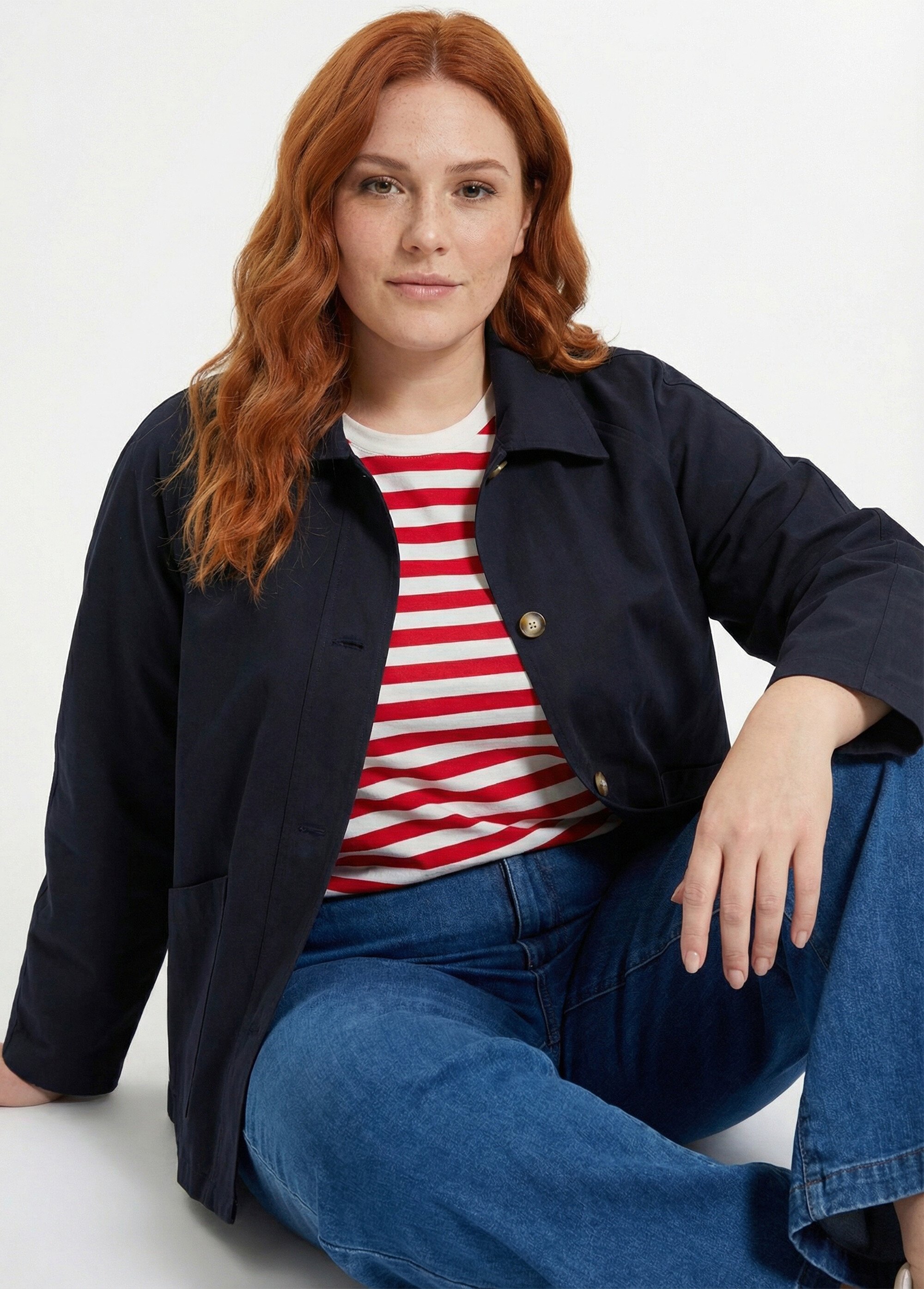 Trench court, doublure fantaisie Femme Grande Taille Bleu IAC-AP-R6207 MV1