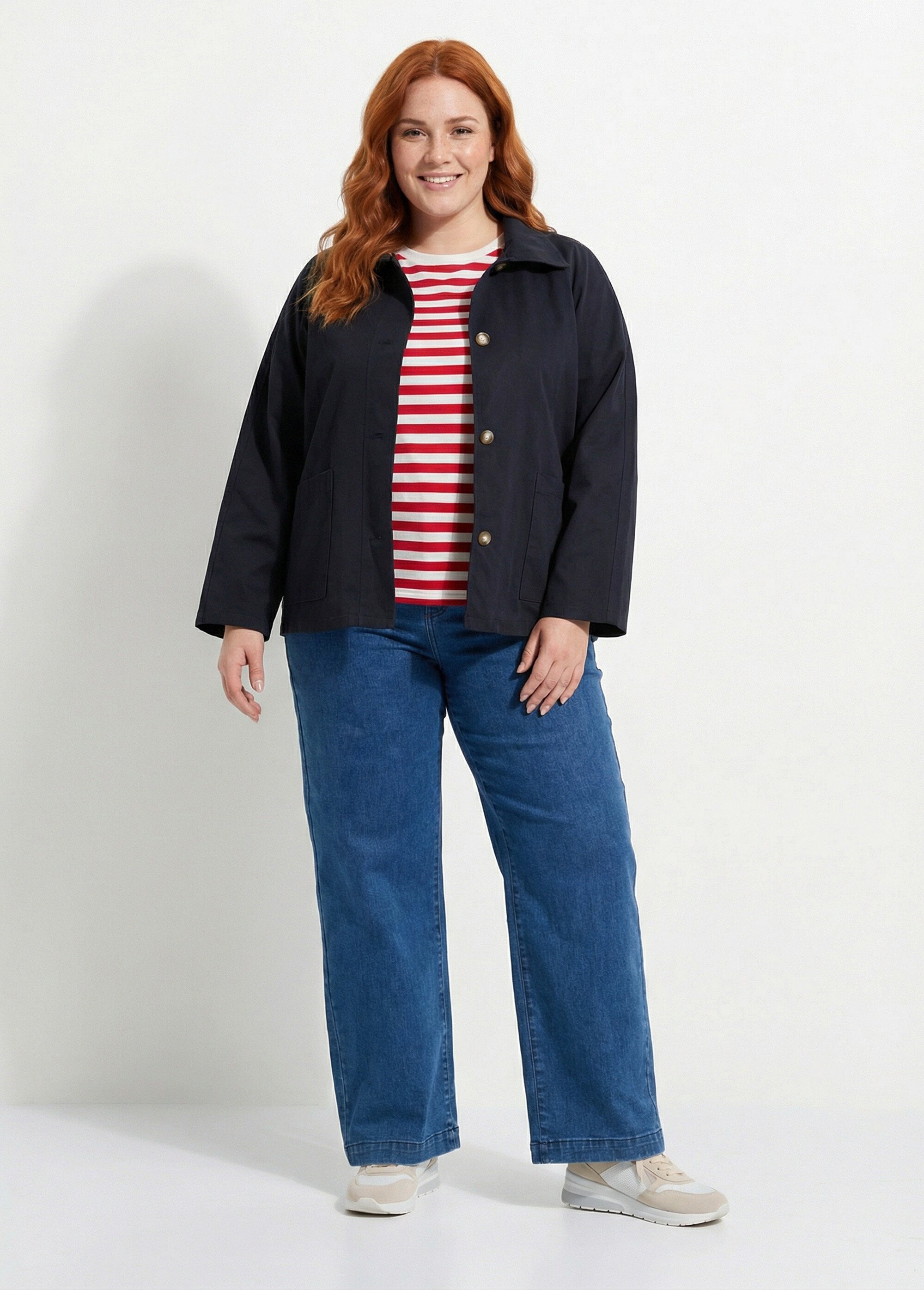 Trench court, doublure fantaisie Femme Grande Taille Bleu IAC-AP-R6207 SF1