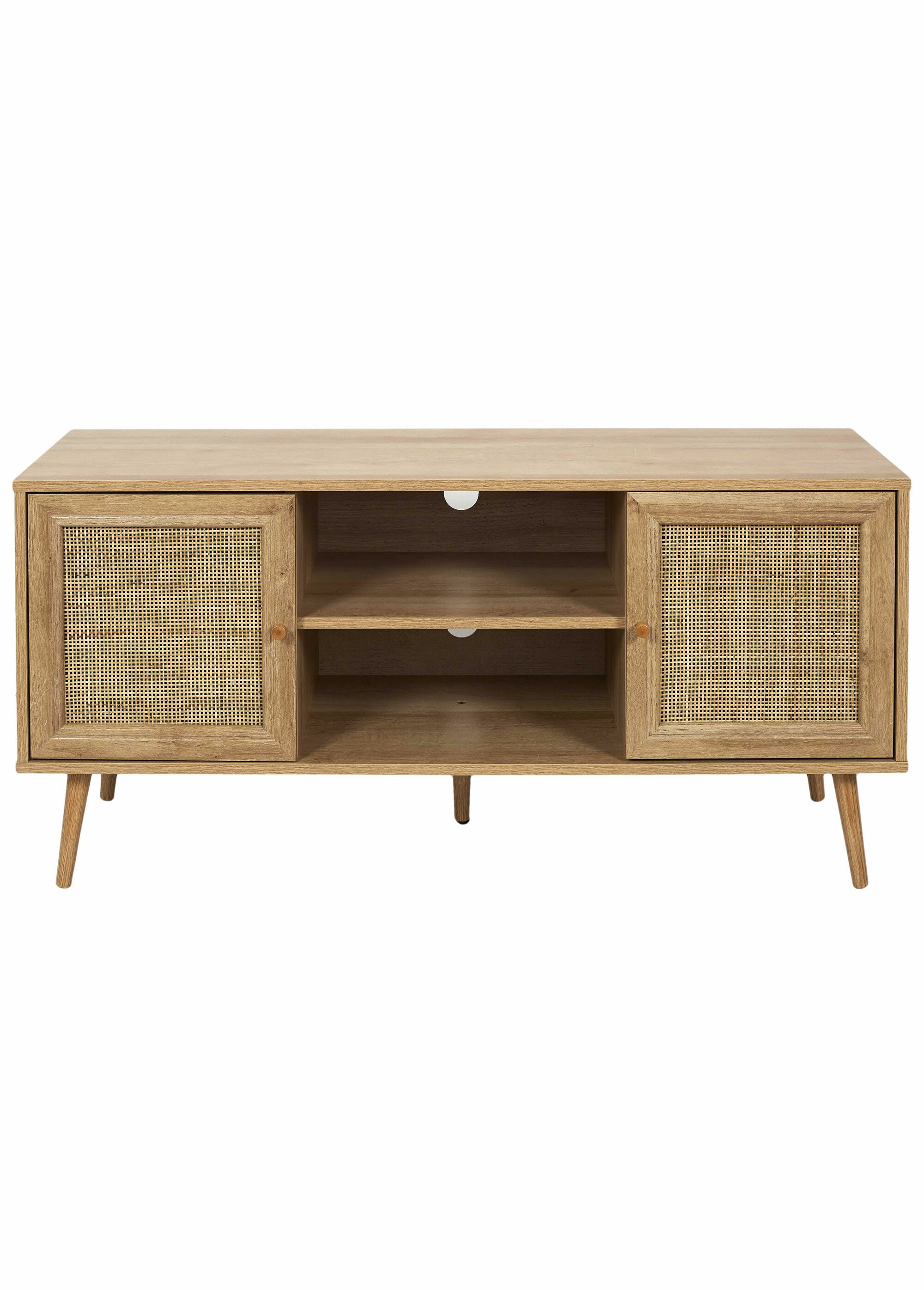 Meuble TV bas en bois et cannage MARRON CMP-HD7457 DE1