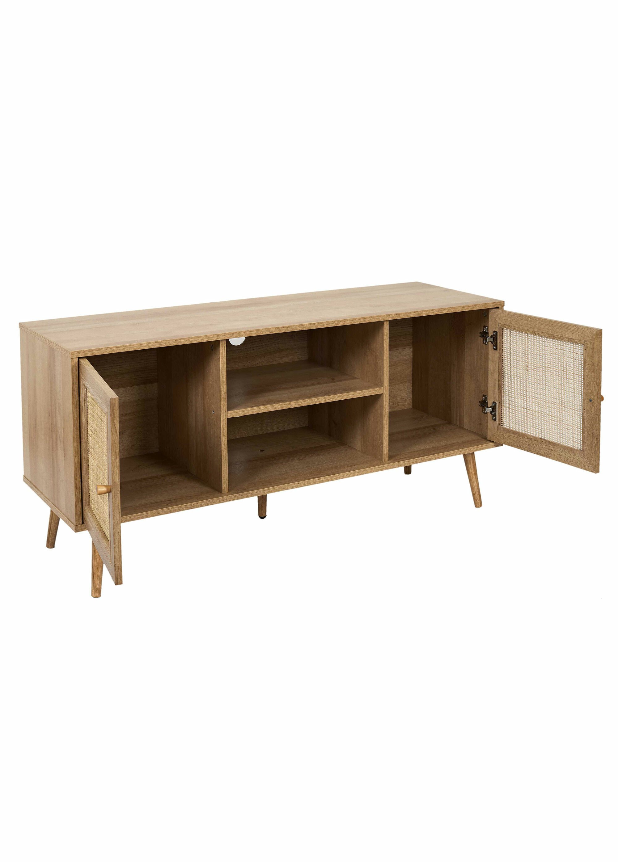 Meuble TV bas en bois et cannage MARRON CMP-HD7457 DE2