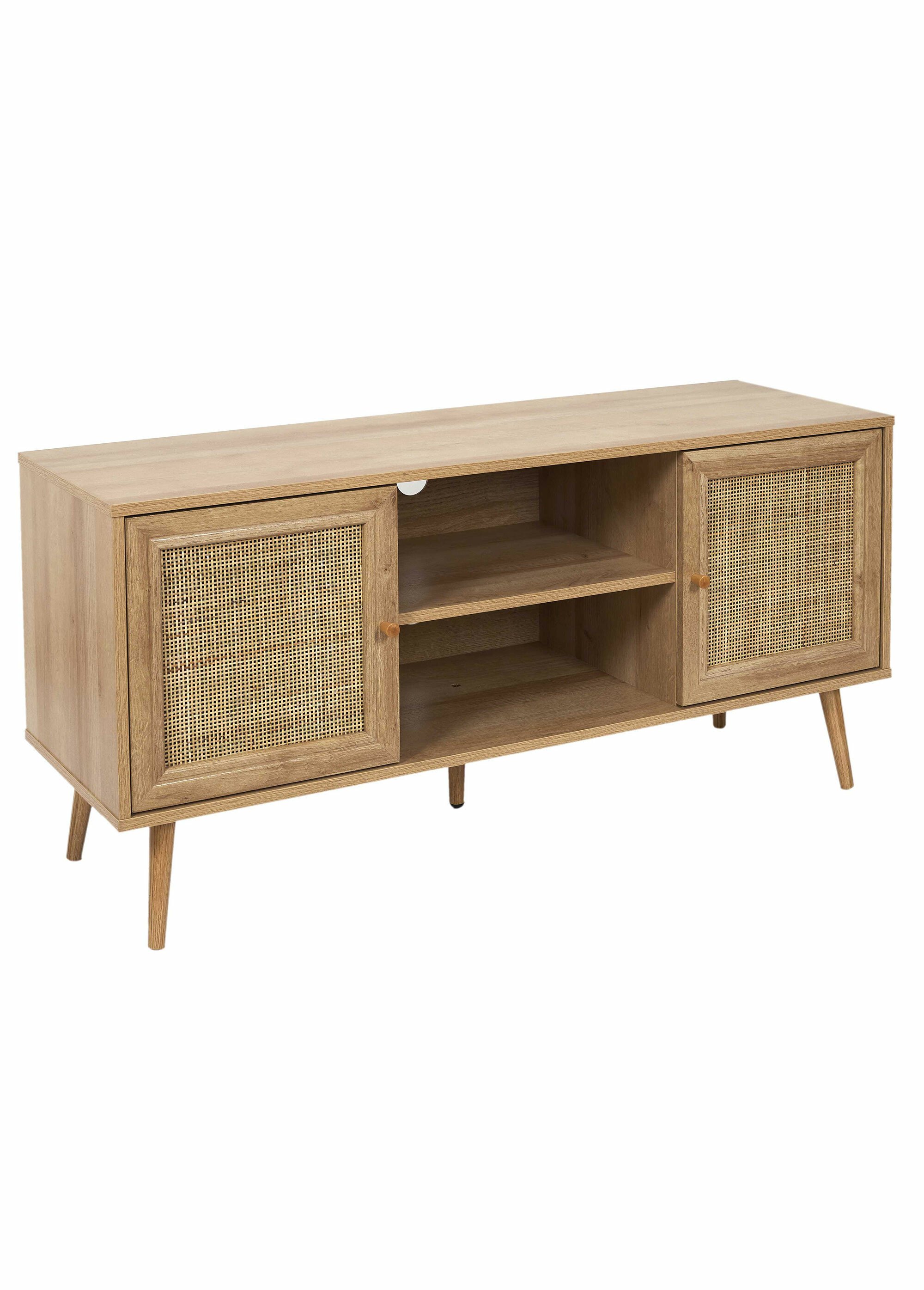 Meuble TV bas en bois et cannage MARRON CMP-HD7457 FA1