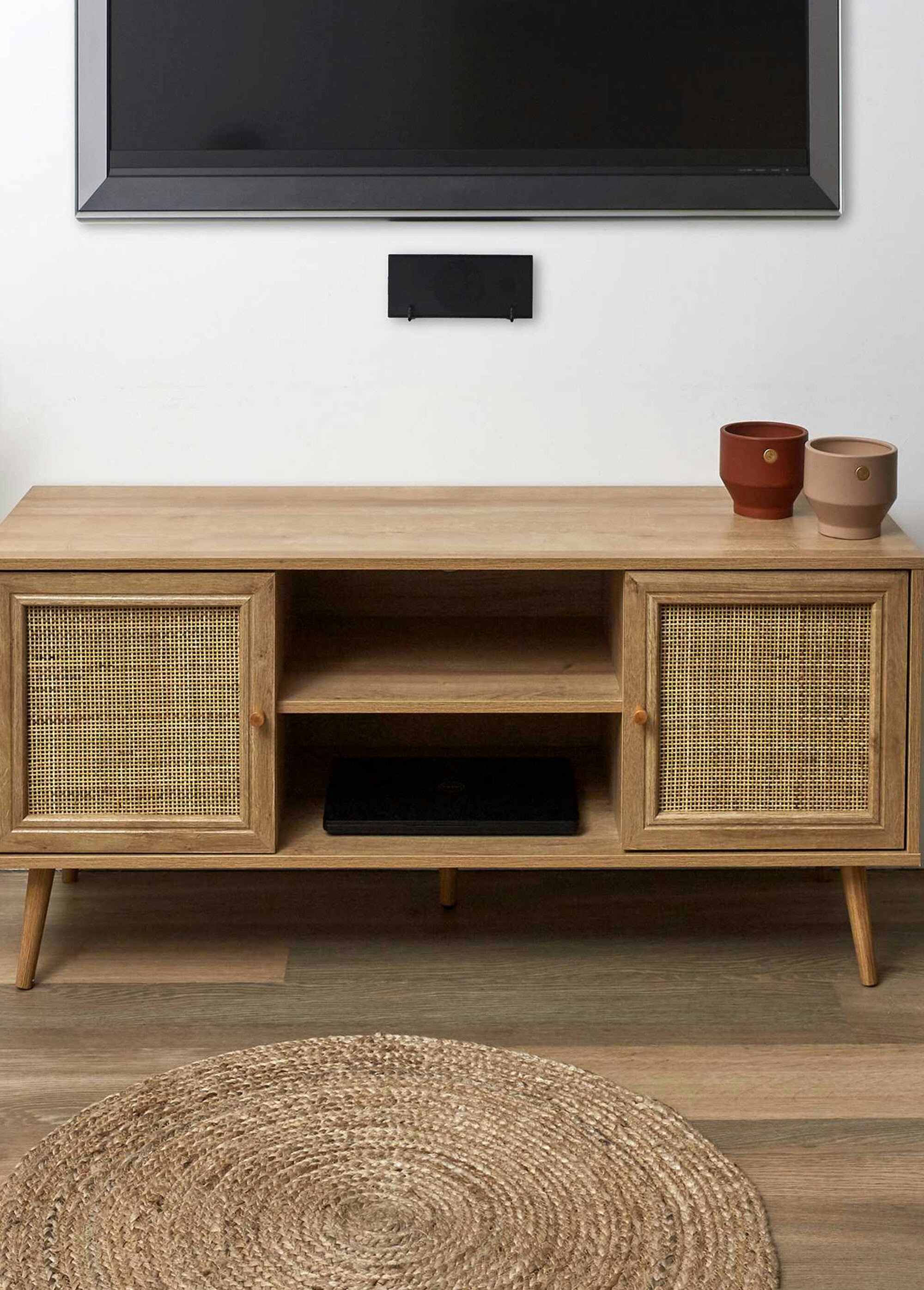 Meuble TV bas en bois et cannage MARRON CMP-HD7457 SI1