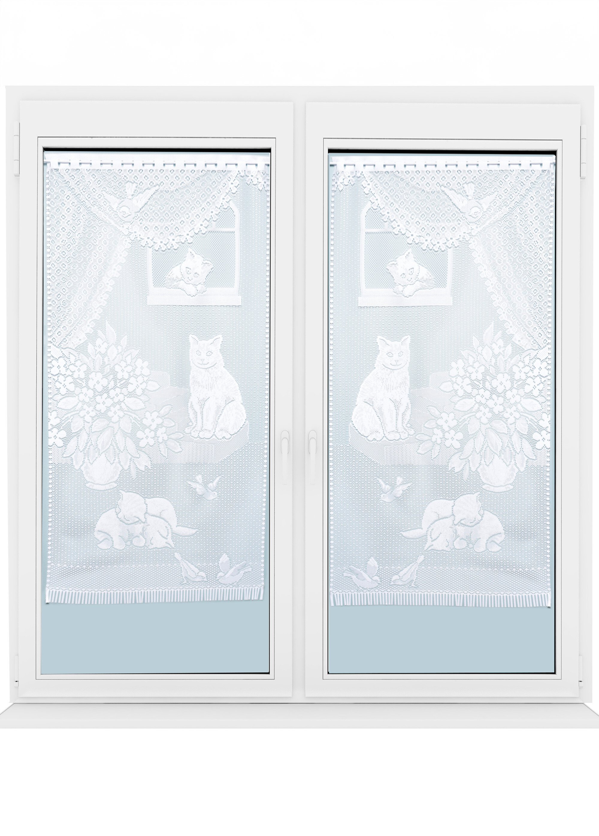 Paire De Voilages Dentelle Chatons - Blanc, Polyester, 60x160 Cm, Franges, Tamisants