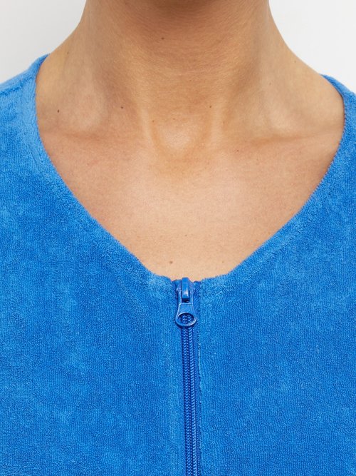 Peignoir de bain éponge coton uni zippé Femme Grande Taille Bleu SAISON DE3