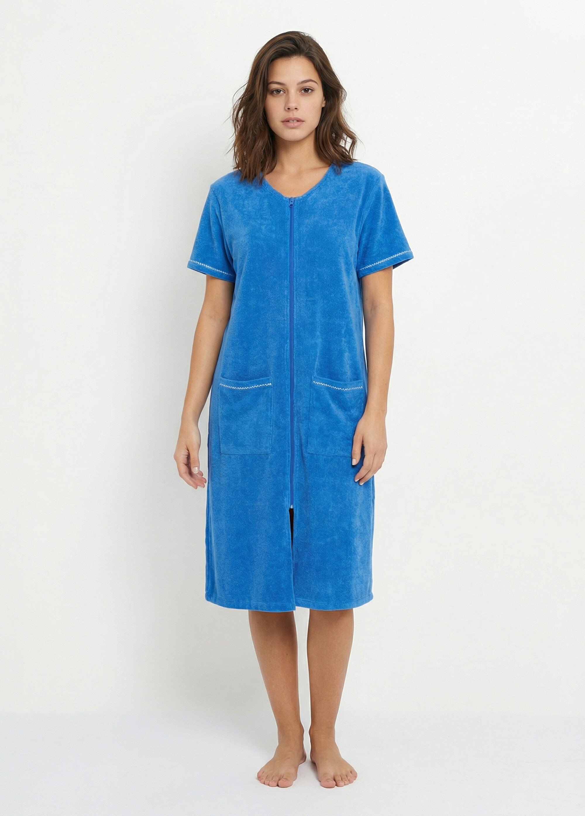 Peignoir de bain éponge coton uni zippé Femme Bleu SAISON FA1