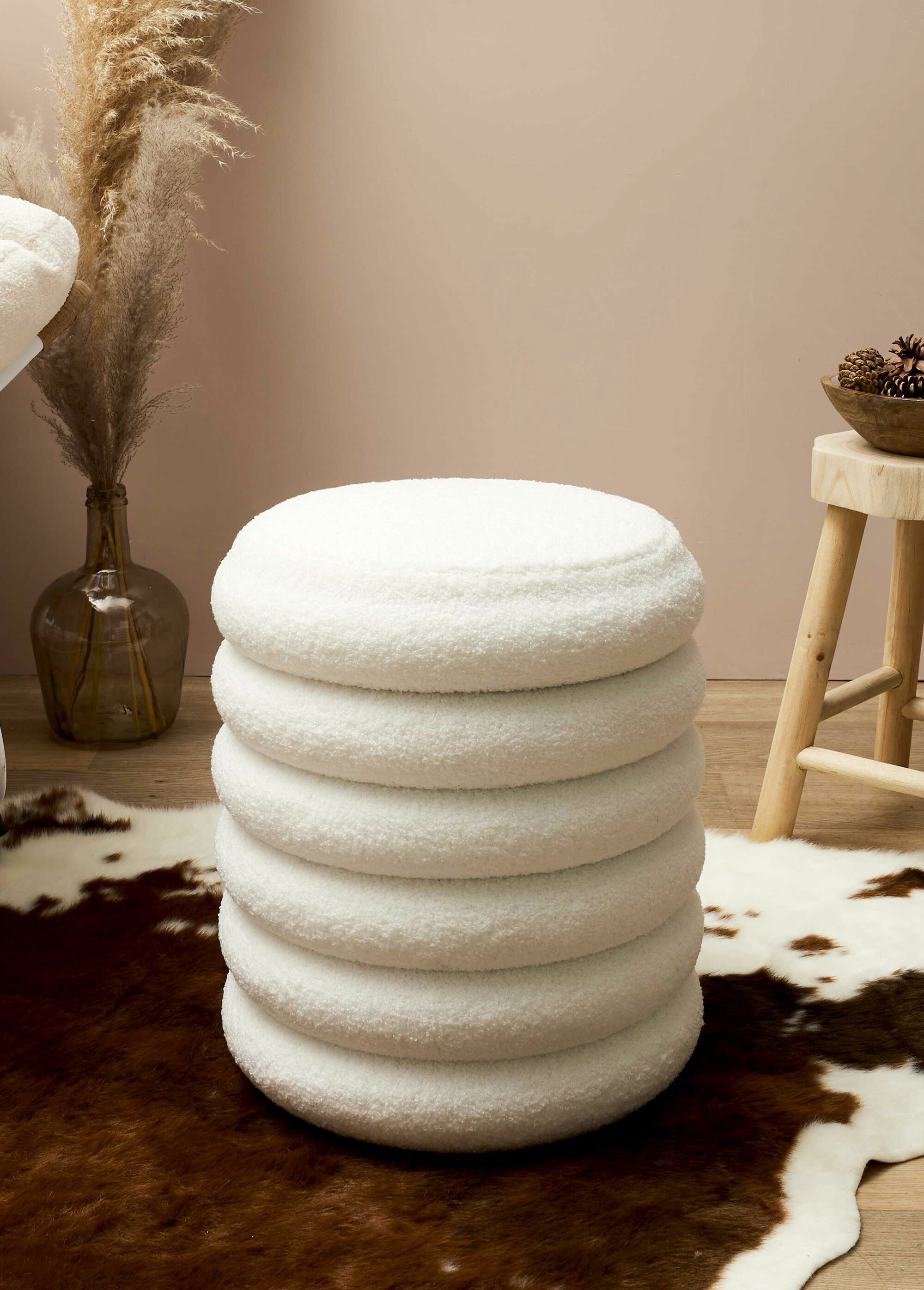 Pouf bouclette avec coffre de rangement BLANC CMP-HD7623 SI1