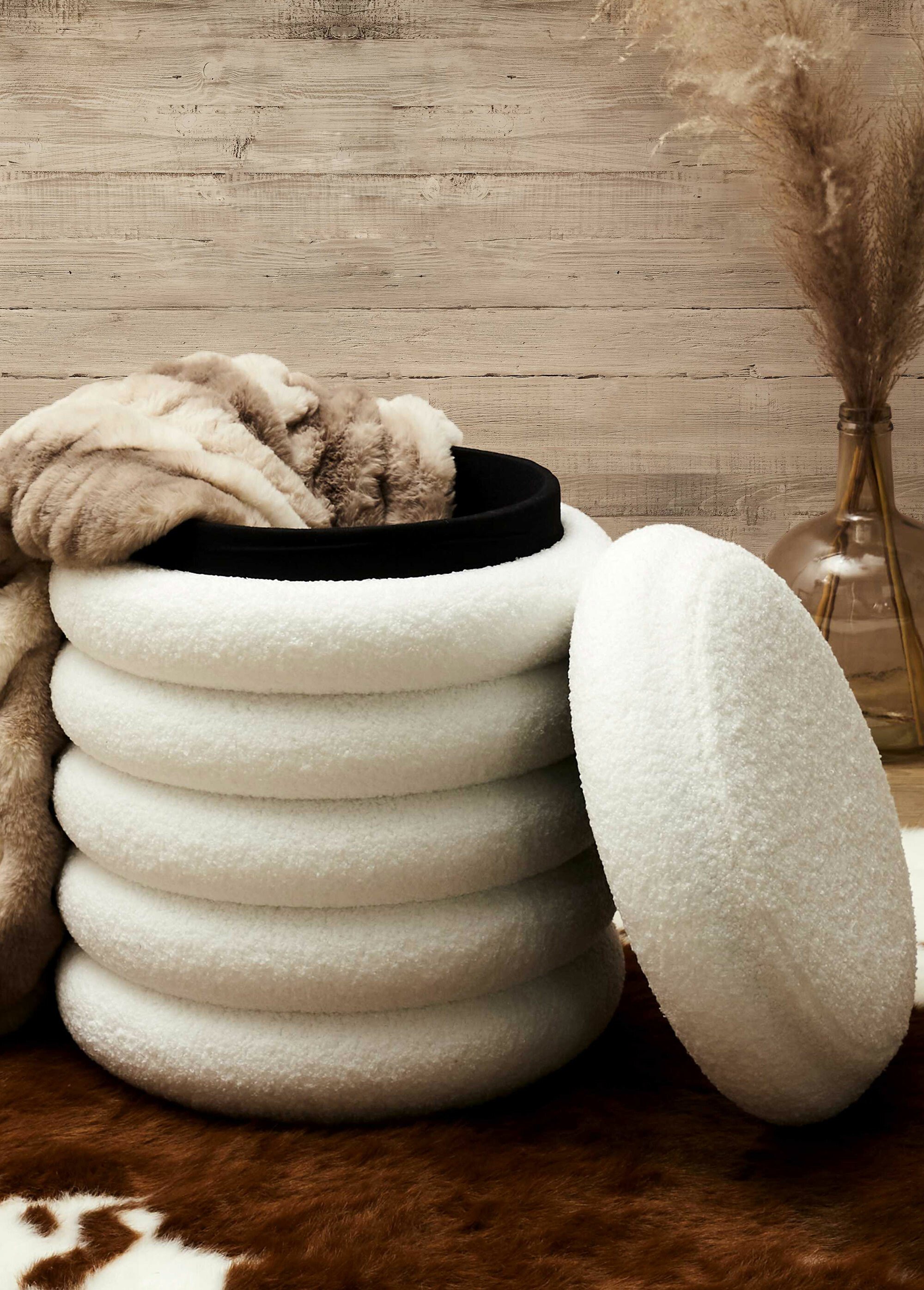 Pouf bouclette avec coffre de rangement BLANC CMP-HD7623 SI2