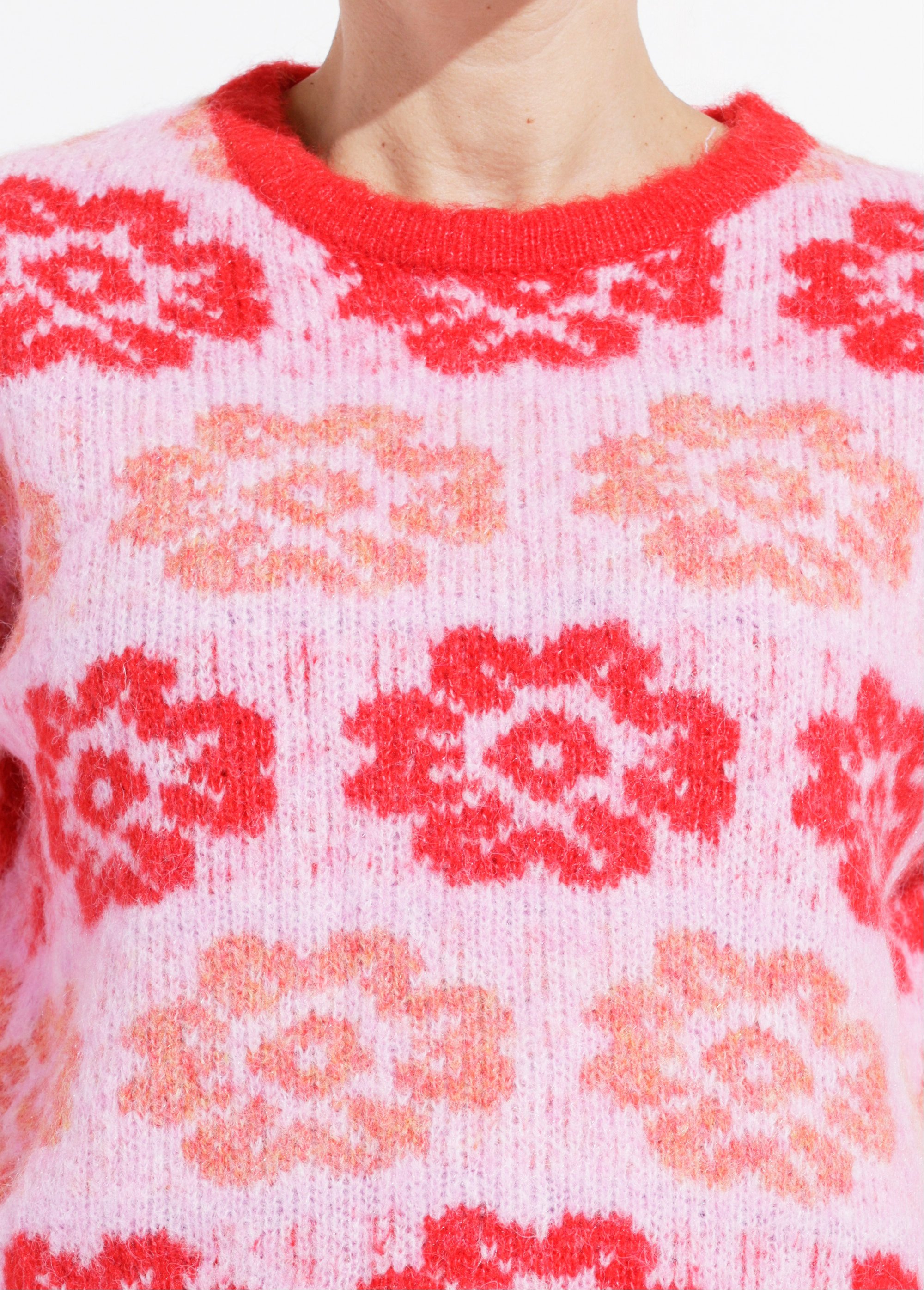 Pull court en maille motif fleuri Femme ROSE ET ROUGE IA-PL126 DE1