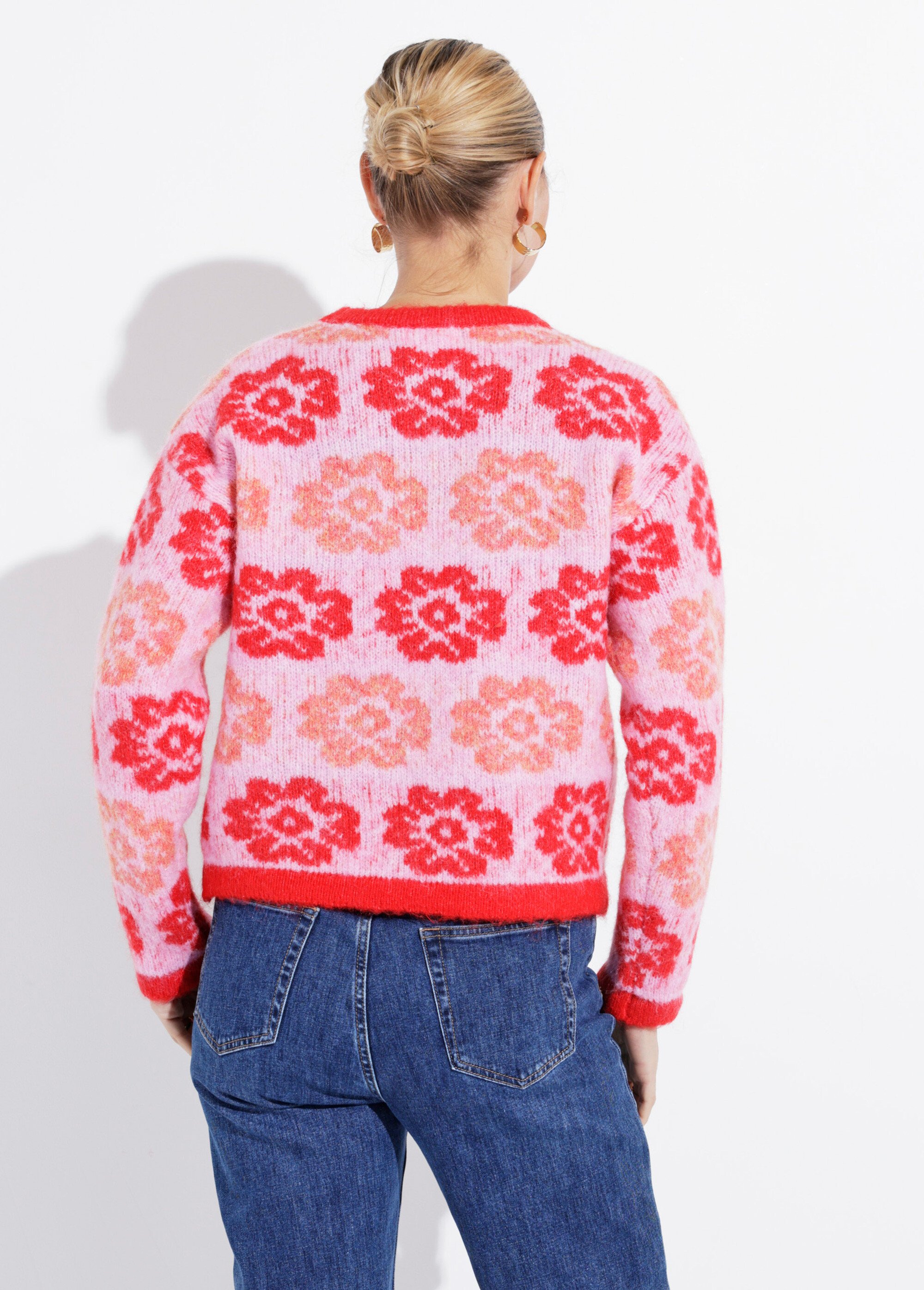 Pull court en maille motif fleuri Femme ROSE ET ROUGE IA-PL126 DO1