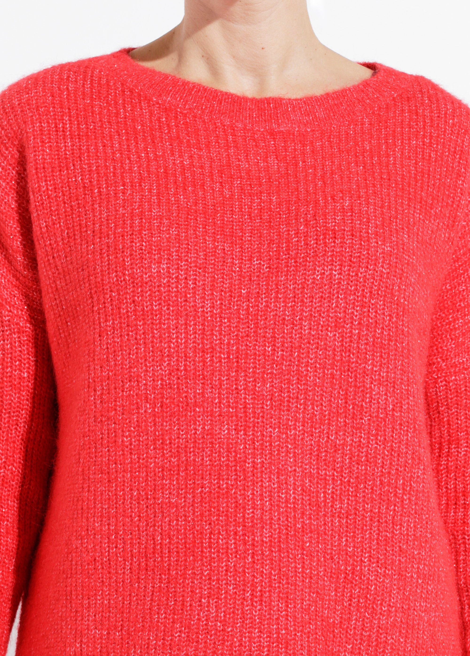 Pull maille mousseuse encolure bateau Femme Rouge IA-AR649 DE1
